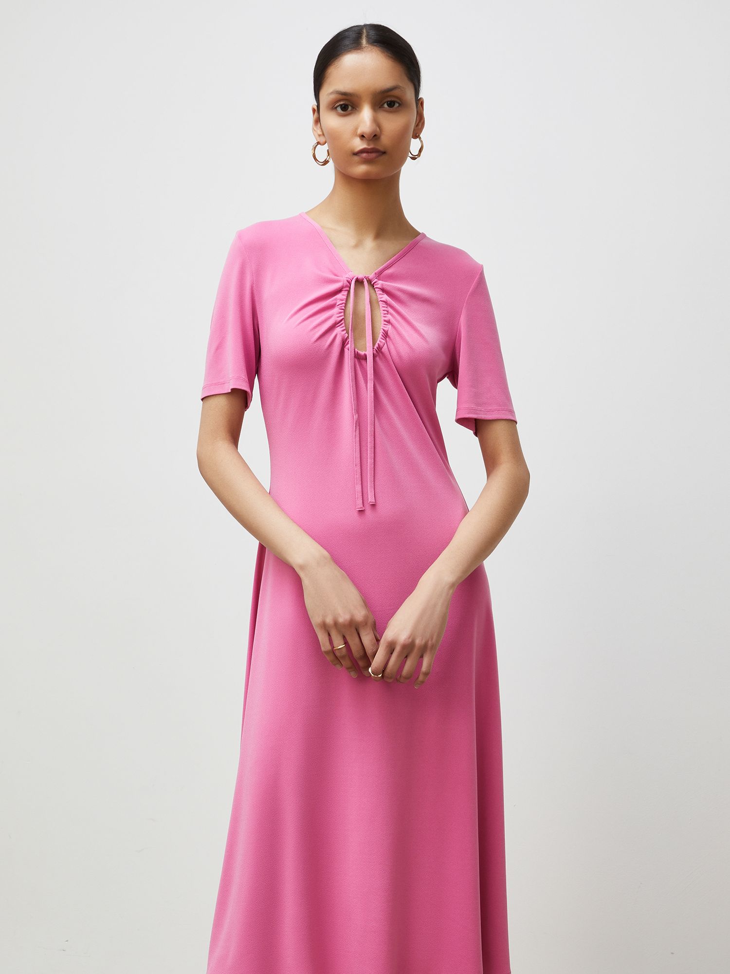 Finery Alice Cut Out Front Midi Dress, Pink at John Lewis & Partners
