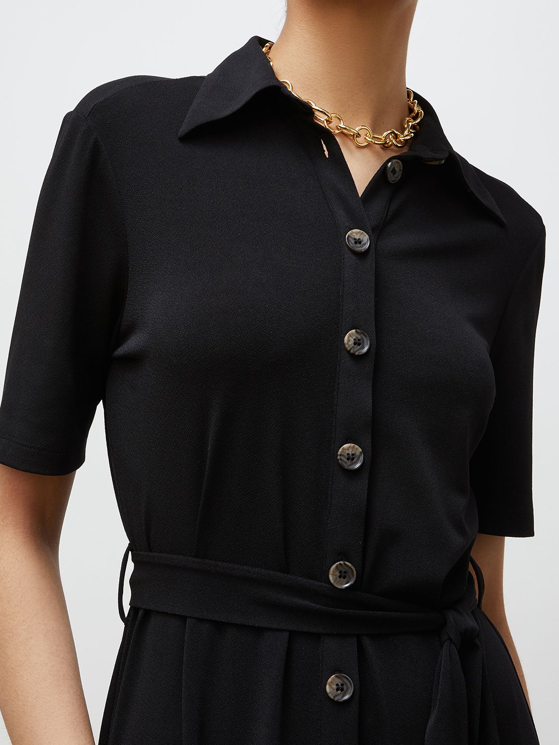 Finery Maddie Crepe Shirt Dress, Black at John Lewis & Partners