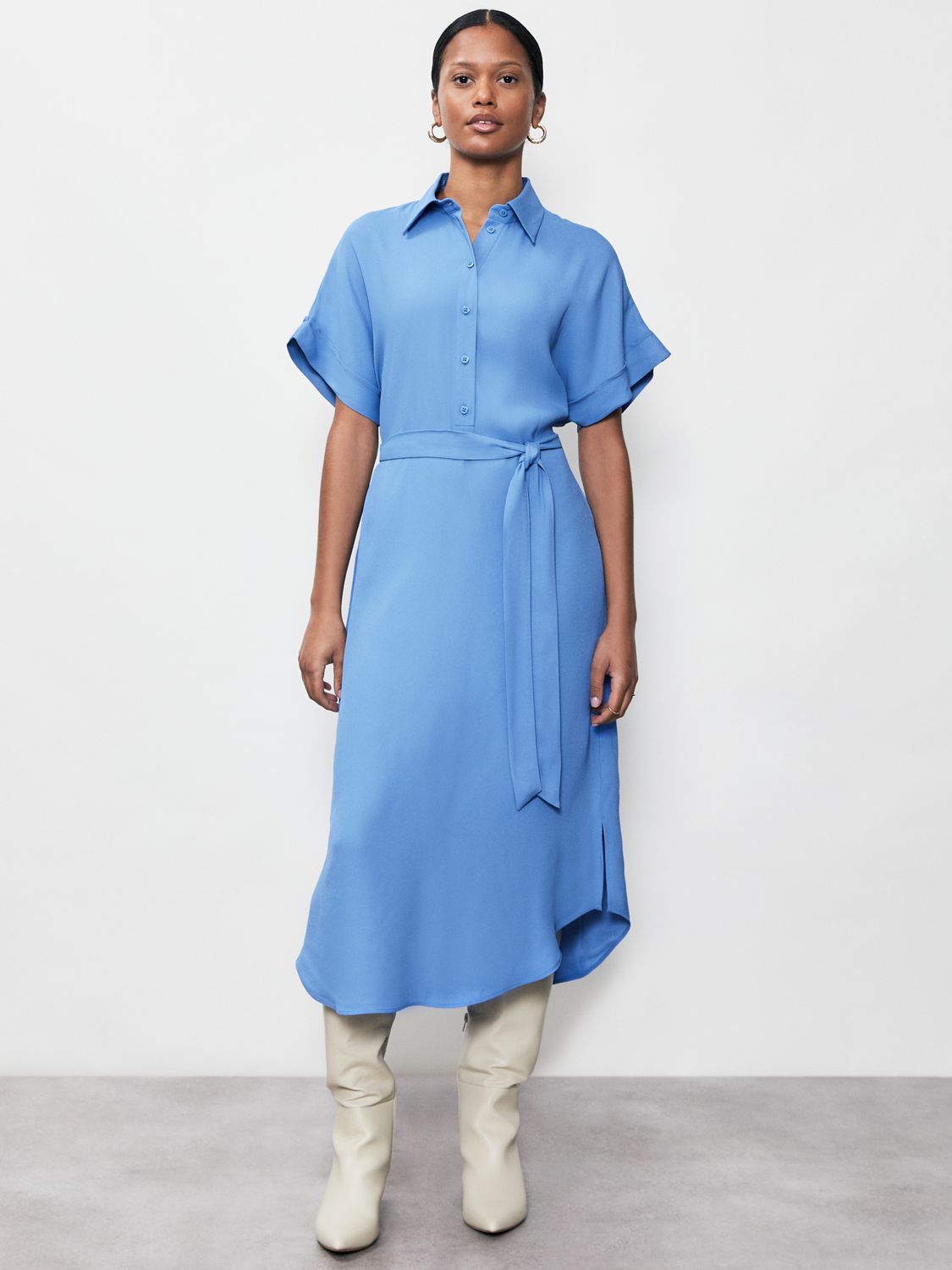 Finery Aldon Satin Back Crepe Shirt Dress, Blue at John Lewis & Partners