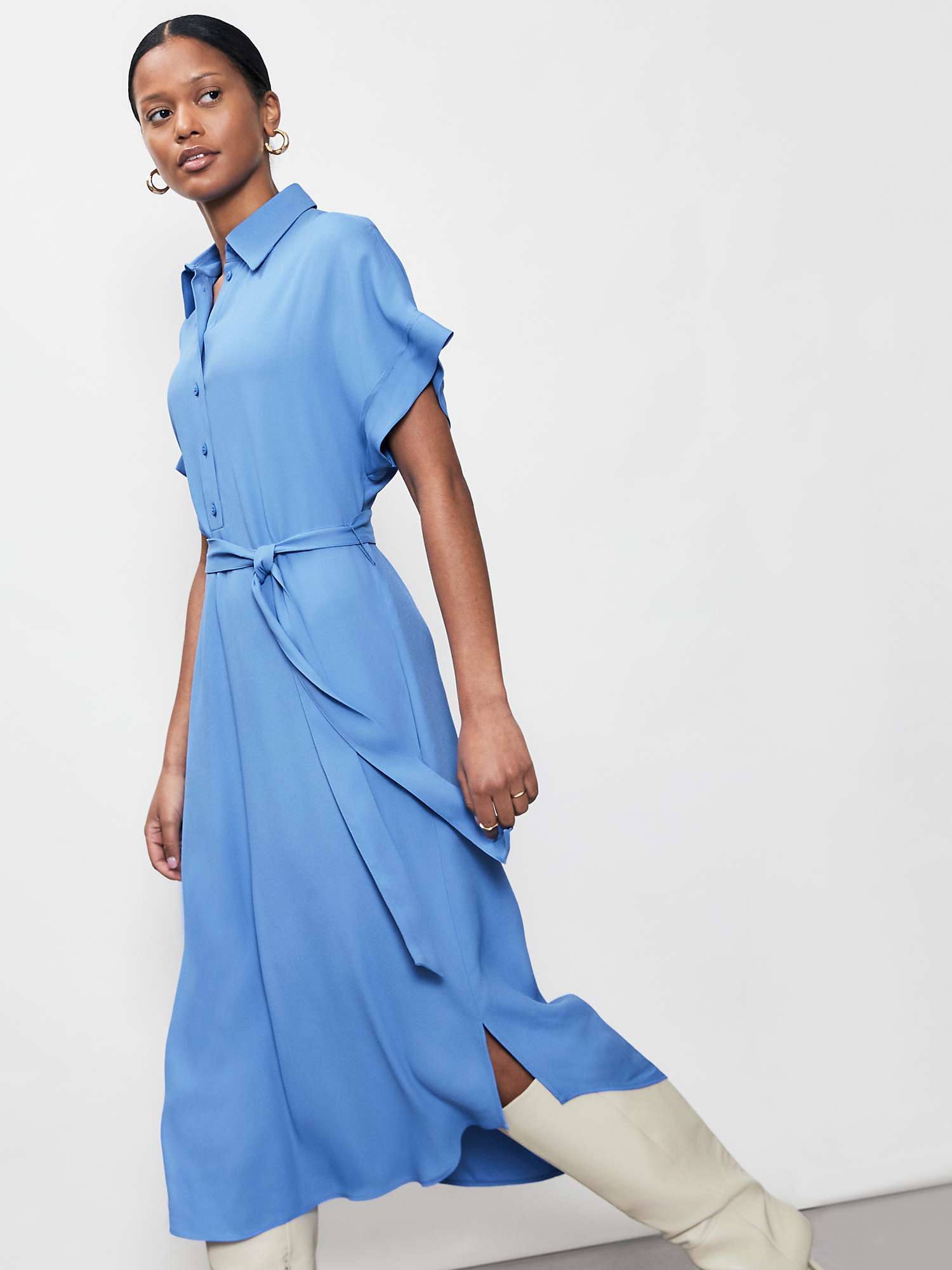 Finery Aldon Satin Back Crepe Shirt Dress, Blue at John Lewis & Partners