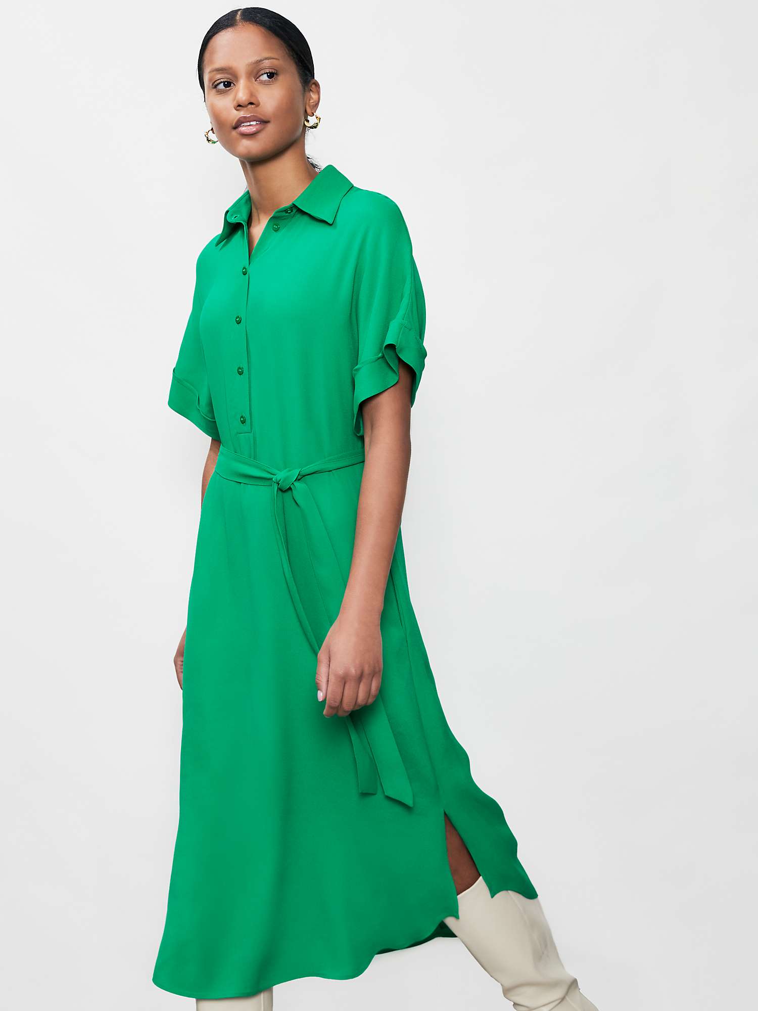 Finery Aldon Satin Back Crepe Shirt Dress, Green at John Lewis & Partners