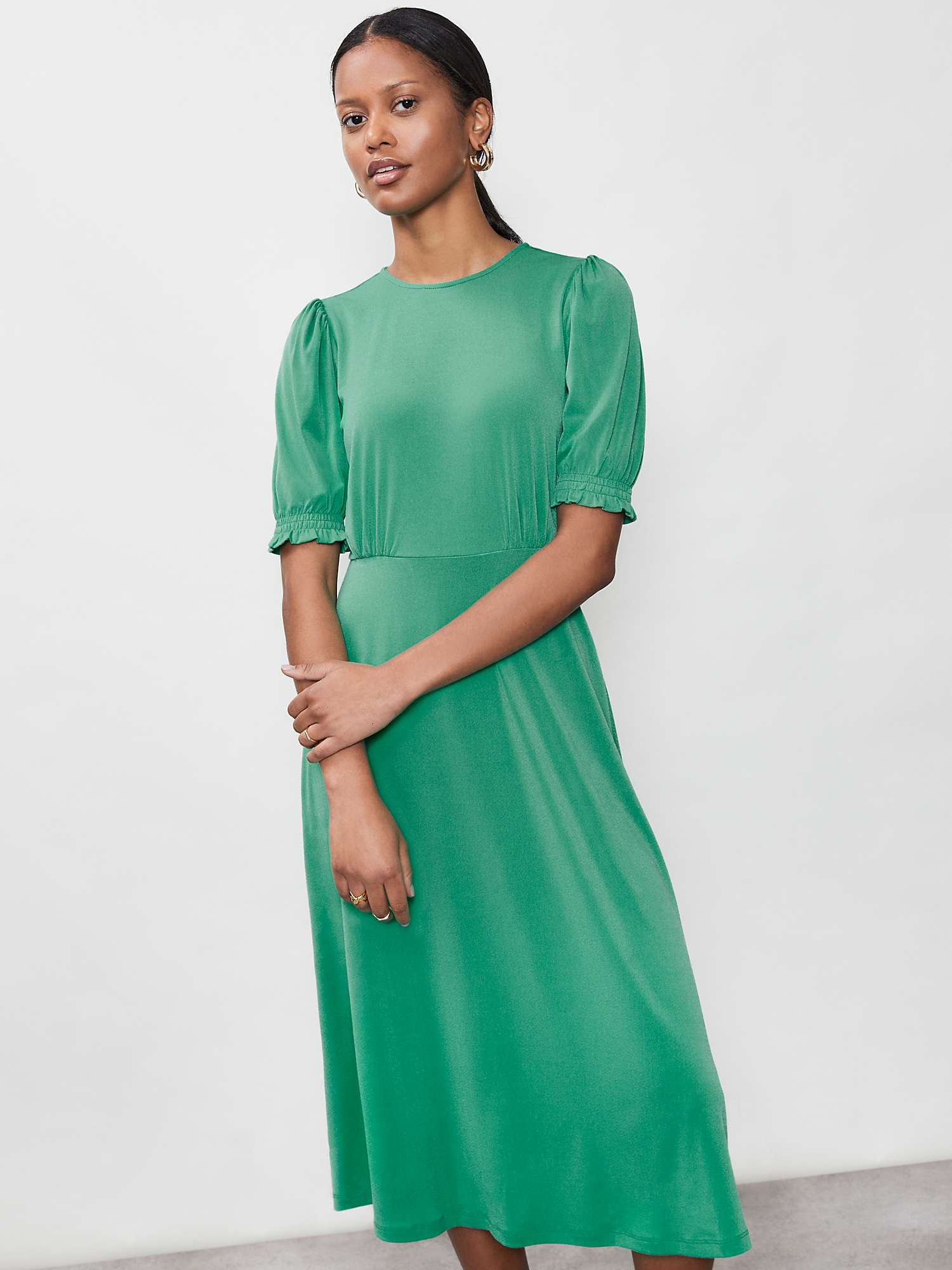 Finery Lilybelle Crepe Midi Dress, Green at John Lewis & Partners