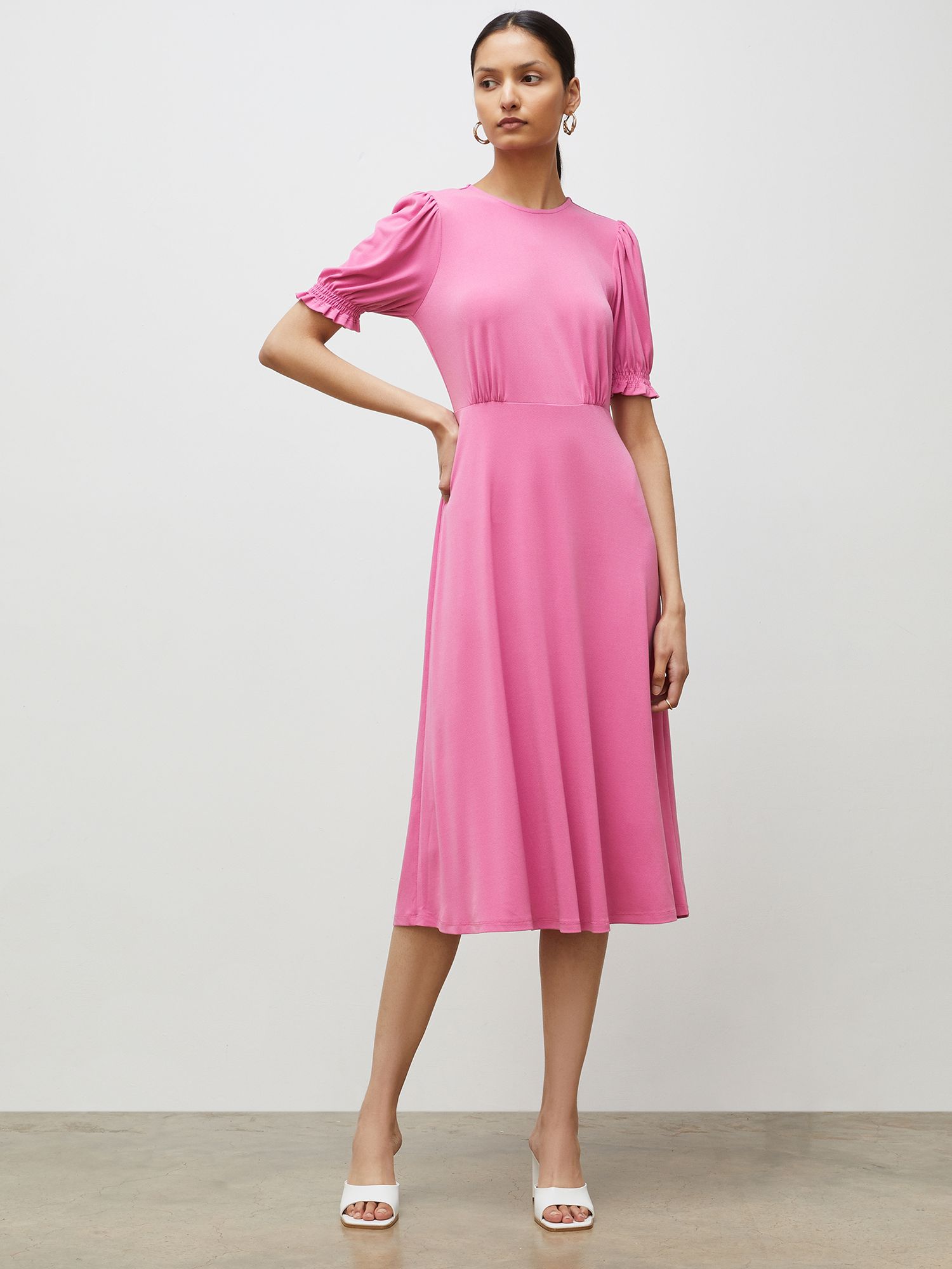 Finery Lilybelle Crepe Midi Dress, Pink at John Lewis & Partners