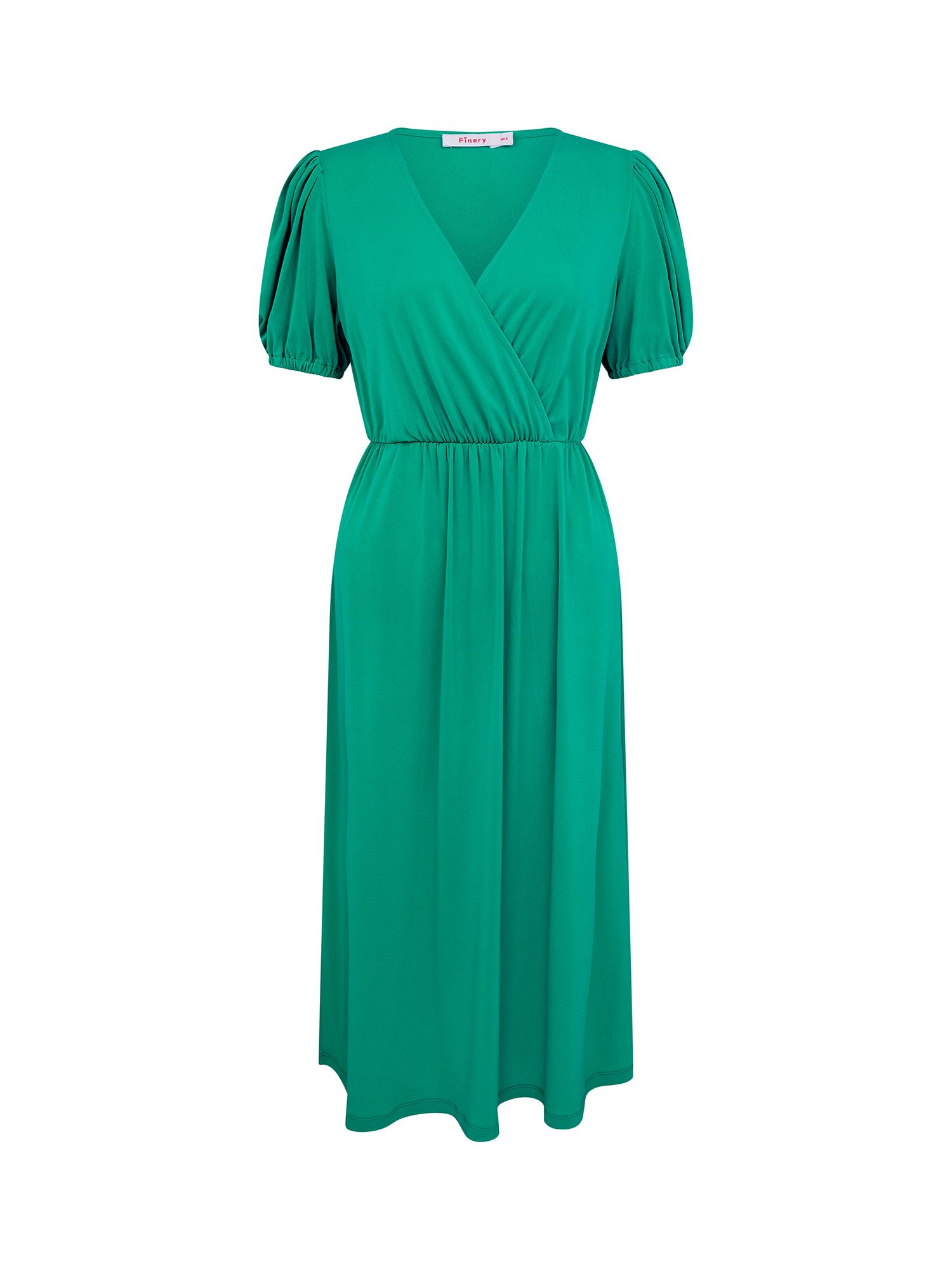 Finery Tanya Mock Wrap Crepe Midi Dress, Green at John Lewis & Partners