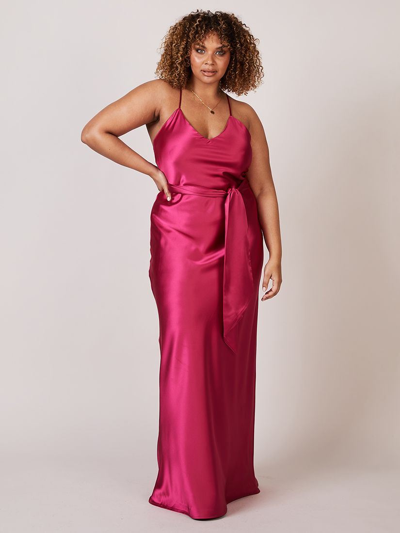 Rewritten Brooklyn Satin Slip Maxi Dress, Hot Pink at John Lewis & Partners