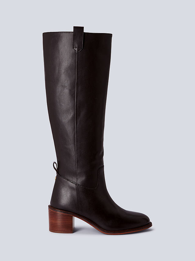 AND/OR Saddle Leather Stitch Detail Long Riding Boots, Chocolate Cow Crust