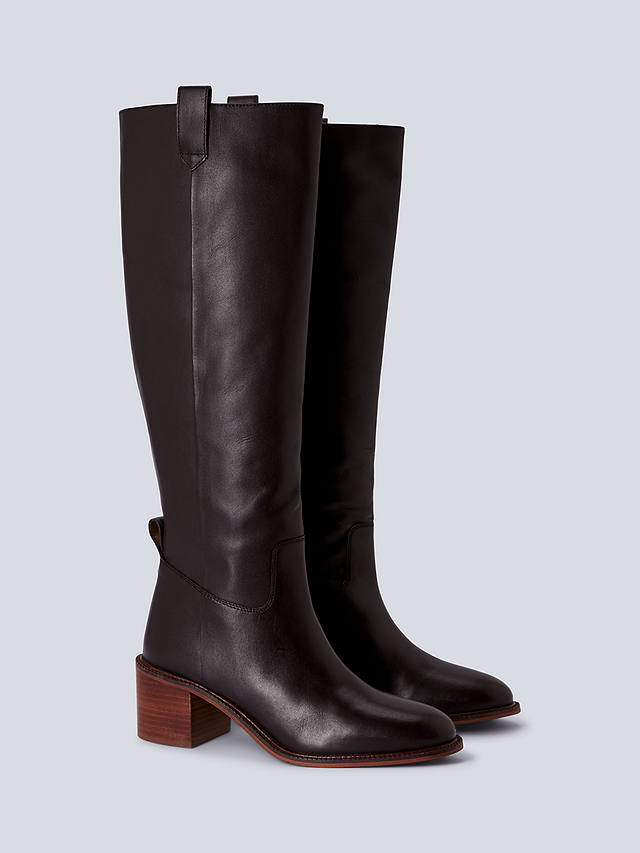 AND/OR Saddle Leather Stitch Detail Long Riding Boots, Chocolate Cow Crust