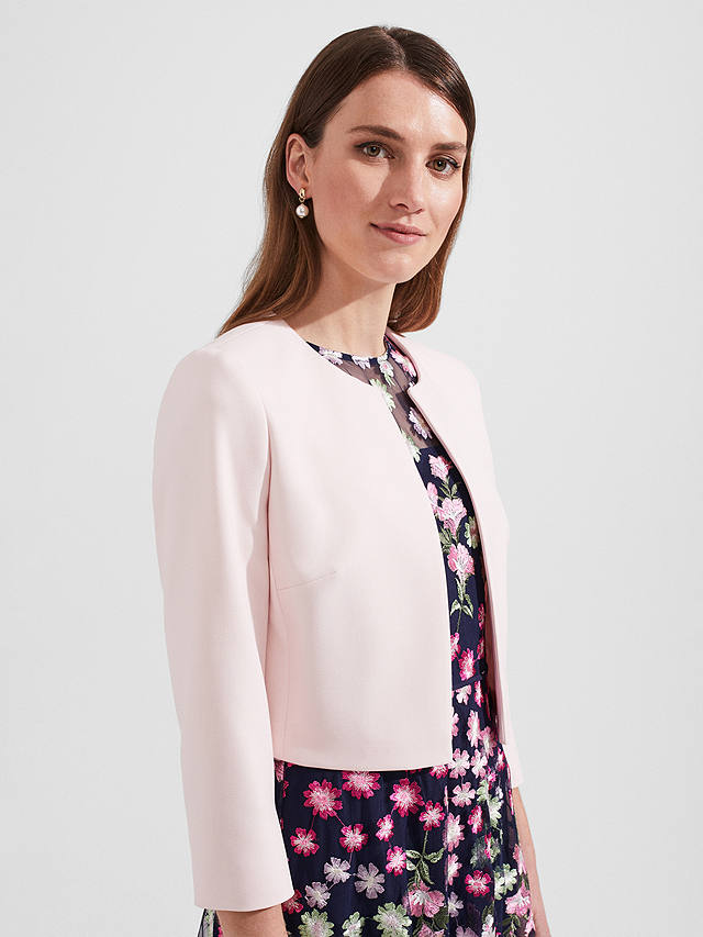 Hobbs Elize Cropped Crepe Jacket, Pale Pink