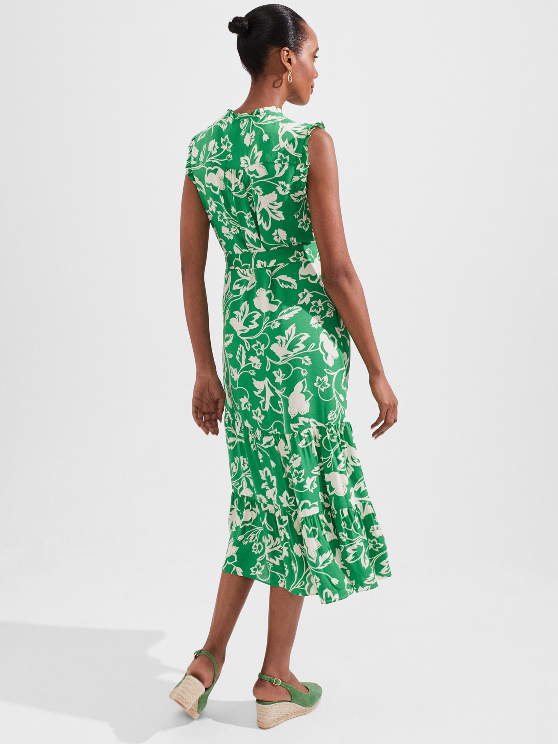 Hobbs Elsa Petite Floral Print Dress, Green/Buttercream, 10