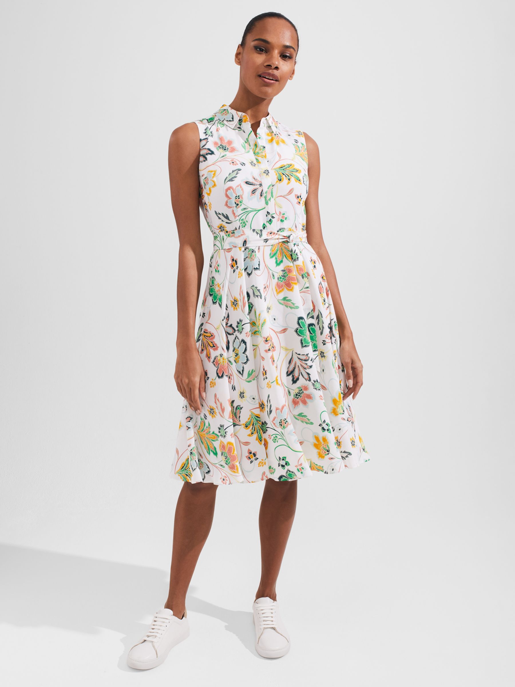 Hobbs Belinda Petite Floral Print Dress, White/Multi at John Lewis ...
