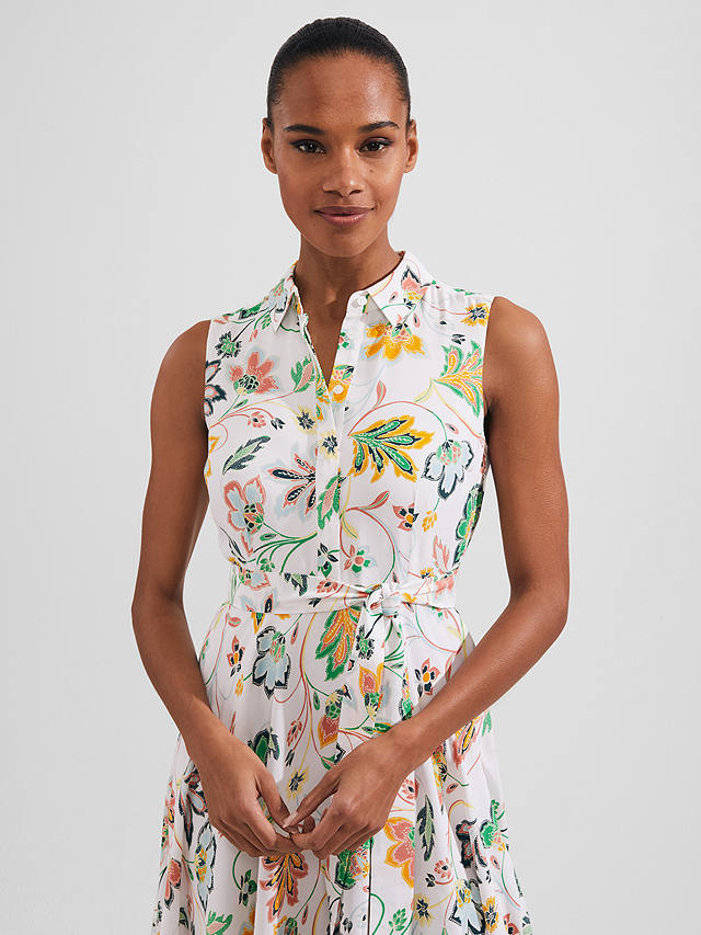 Hobbs Belinda Petite Floral Print Dress, White/Multi