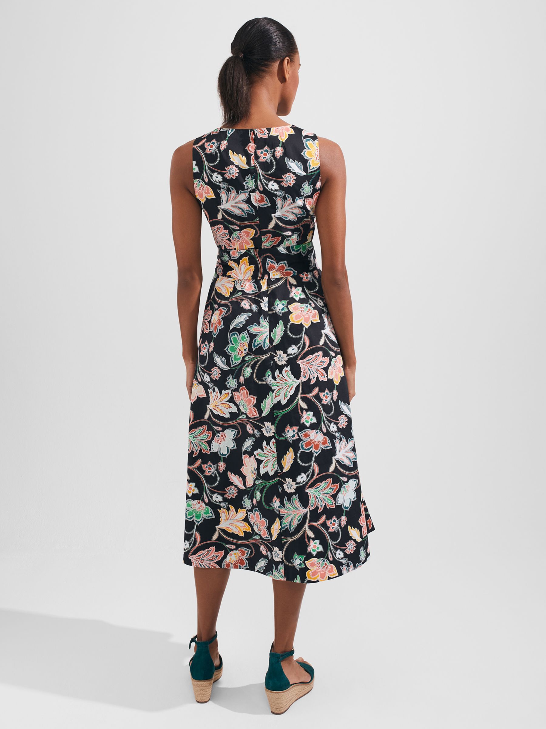 Hobbs Emilie Floral Midi Dress, Black/Multi at John Lewis & Partners