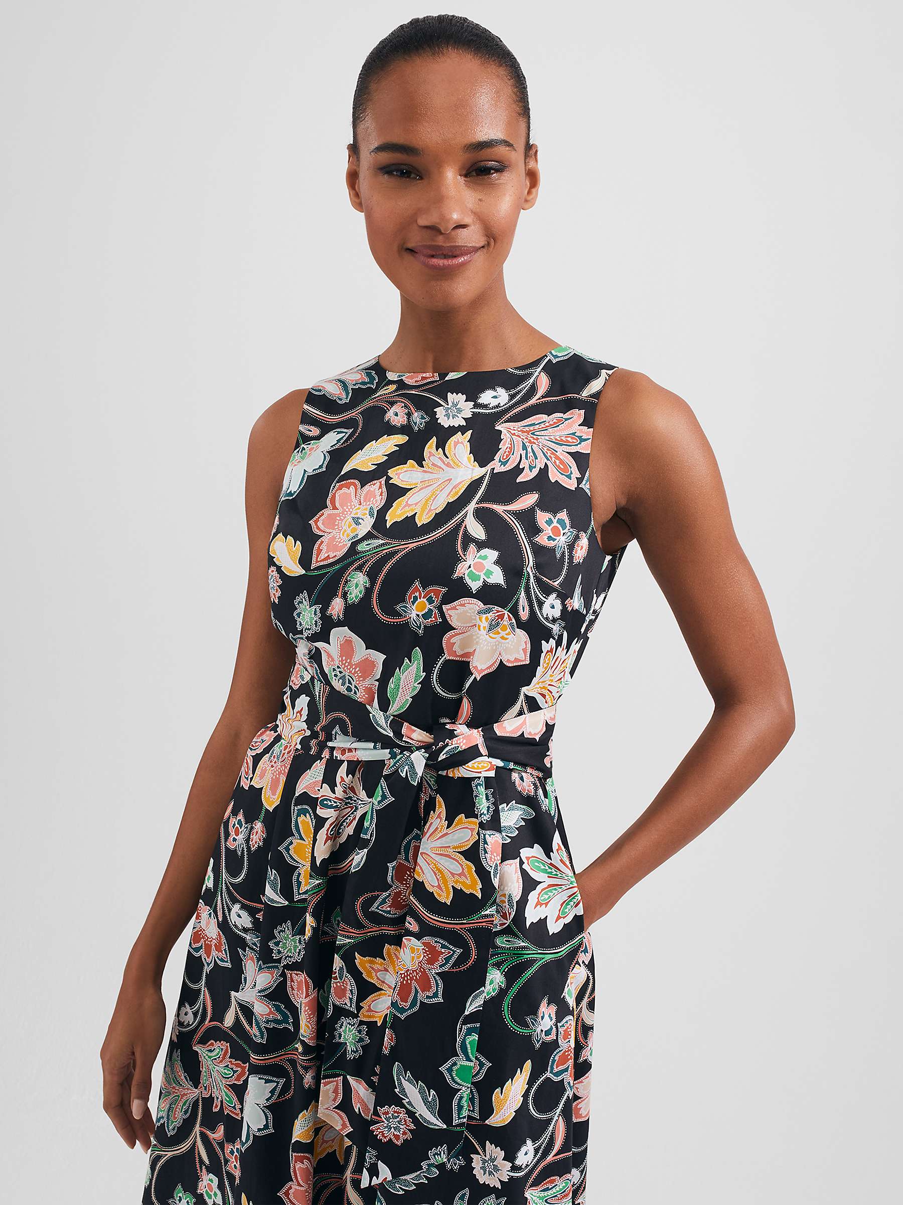 Hobbs Emilie Floral Midi Dress, Black/Multi at John Lewis & Partners