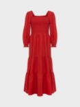 Hobbs Tia Shirred Bodice Midi Dress, Clay Red