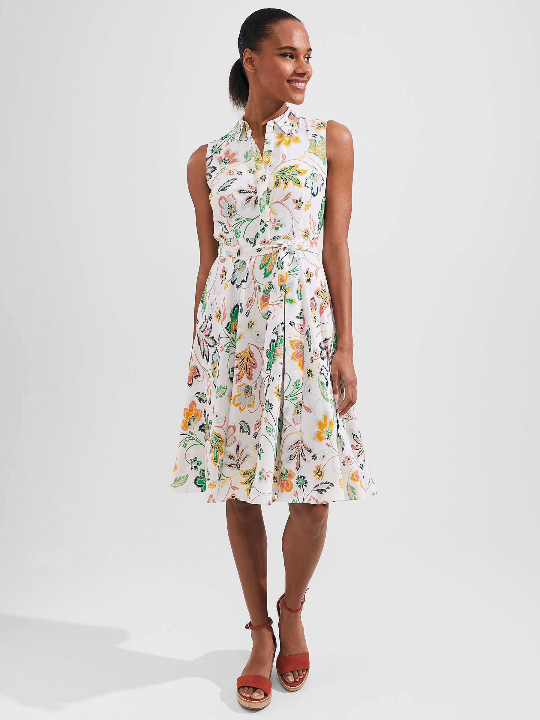 Buy Hobbs Belinda Floral Belted Dress, White/Multi Online at johnlewis.com