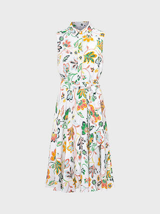 Hobbs Belinda Floral Belted Dress, White/Multi