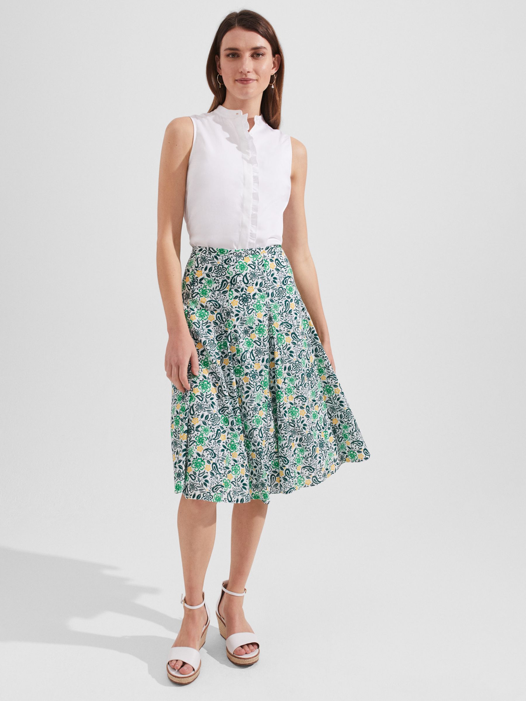 Hobbs Melina Floral Print Skirt, White/Multi at John Lewis & Partners