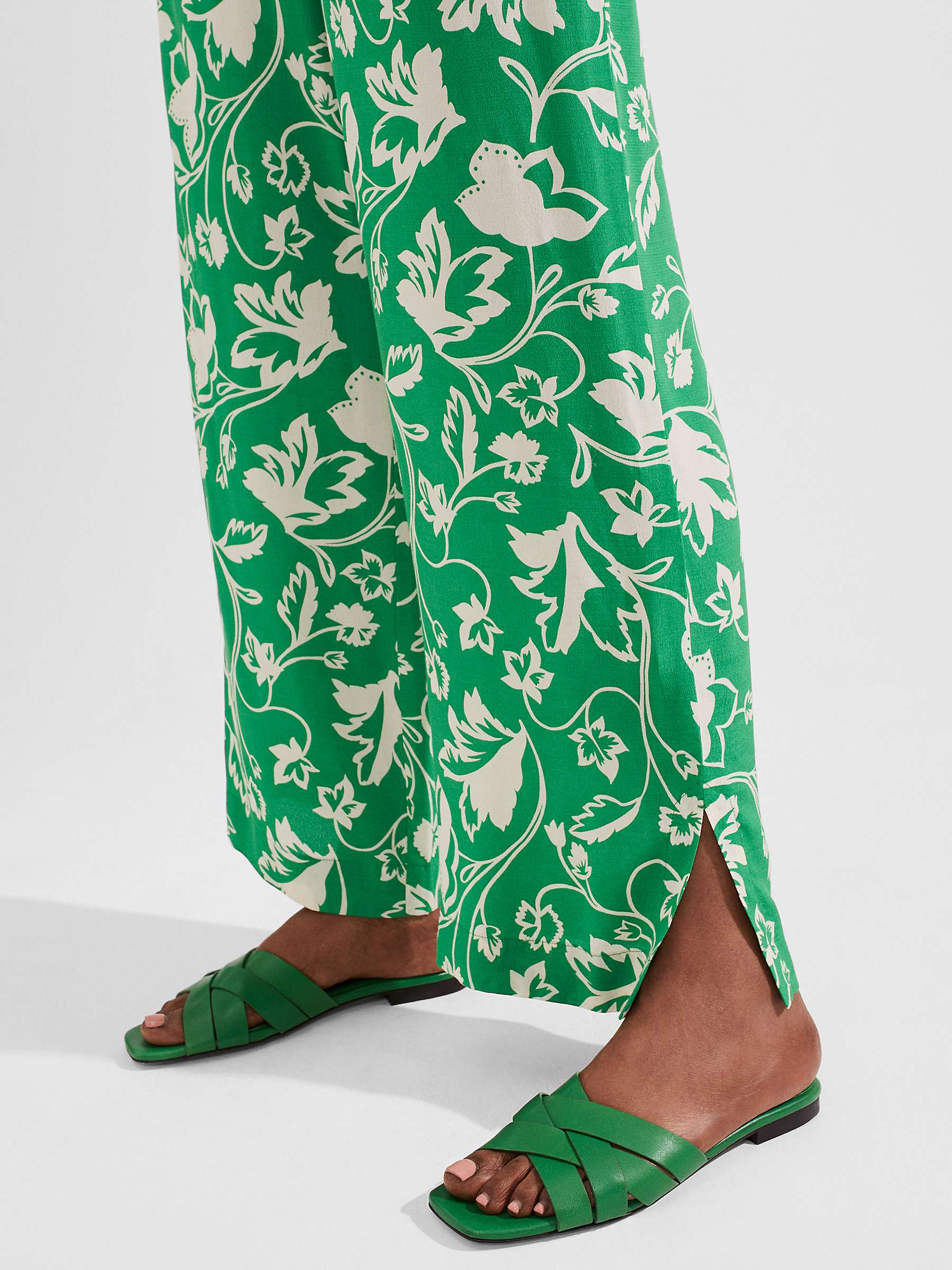 Hobbs Palmer Floral Print Trousers, Green/Ivory at John Lewis & Partners