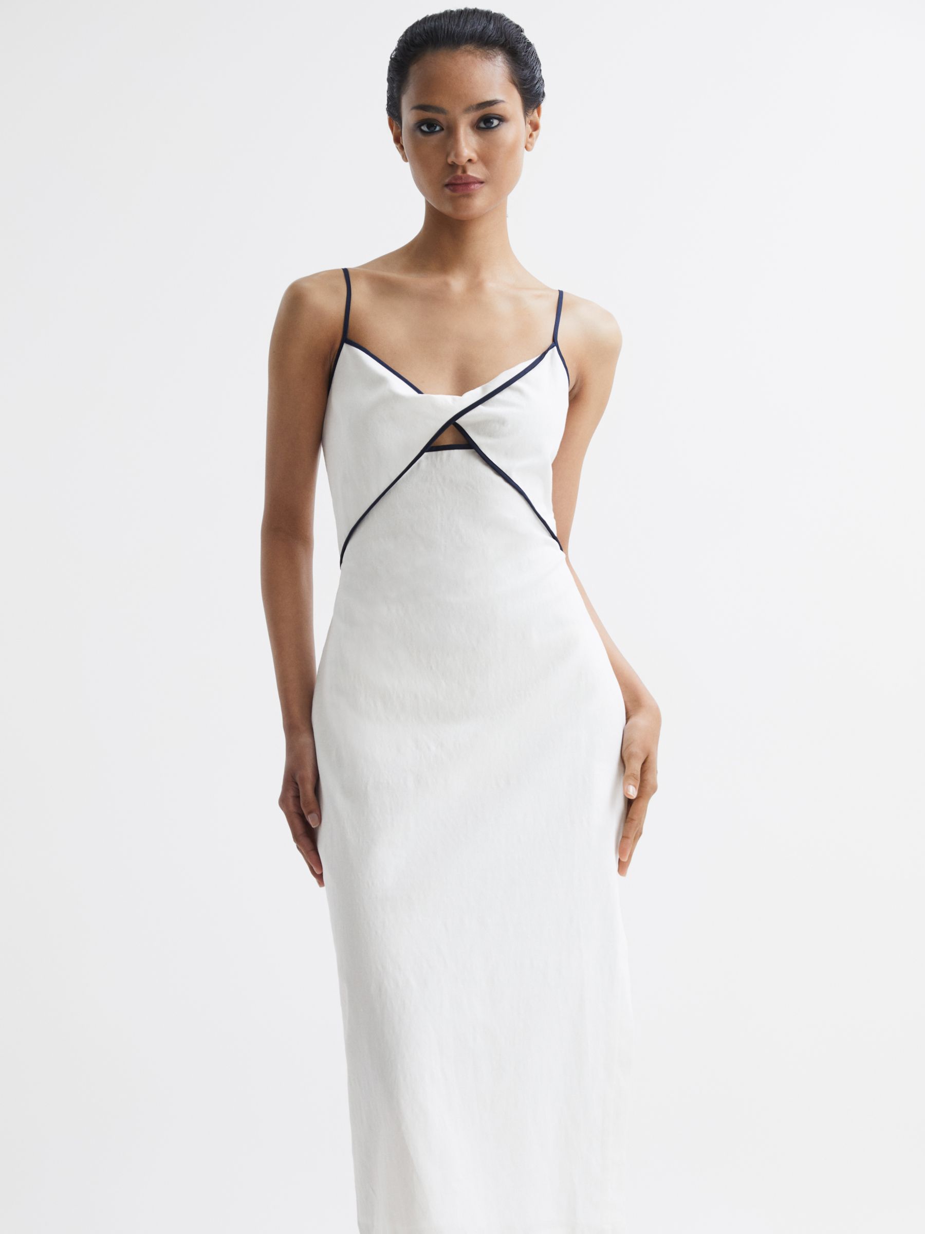 Reiss Leona Linen Blend Midi Dress, White