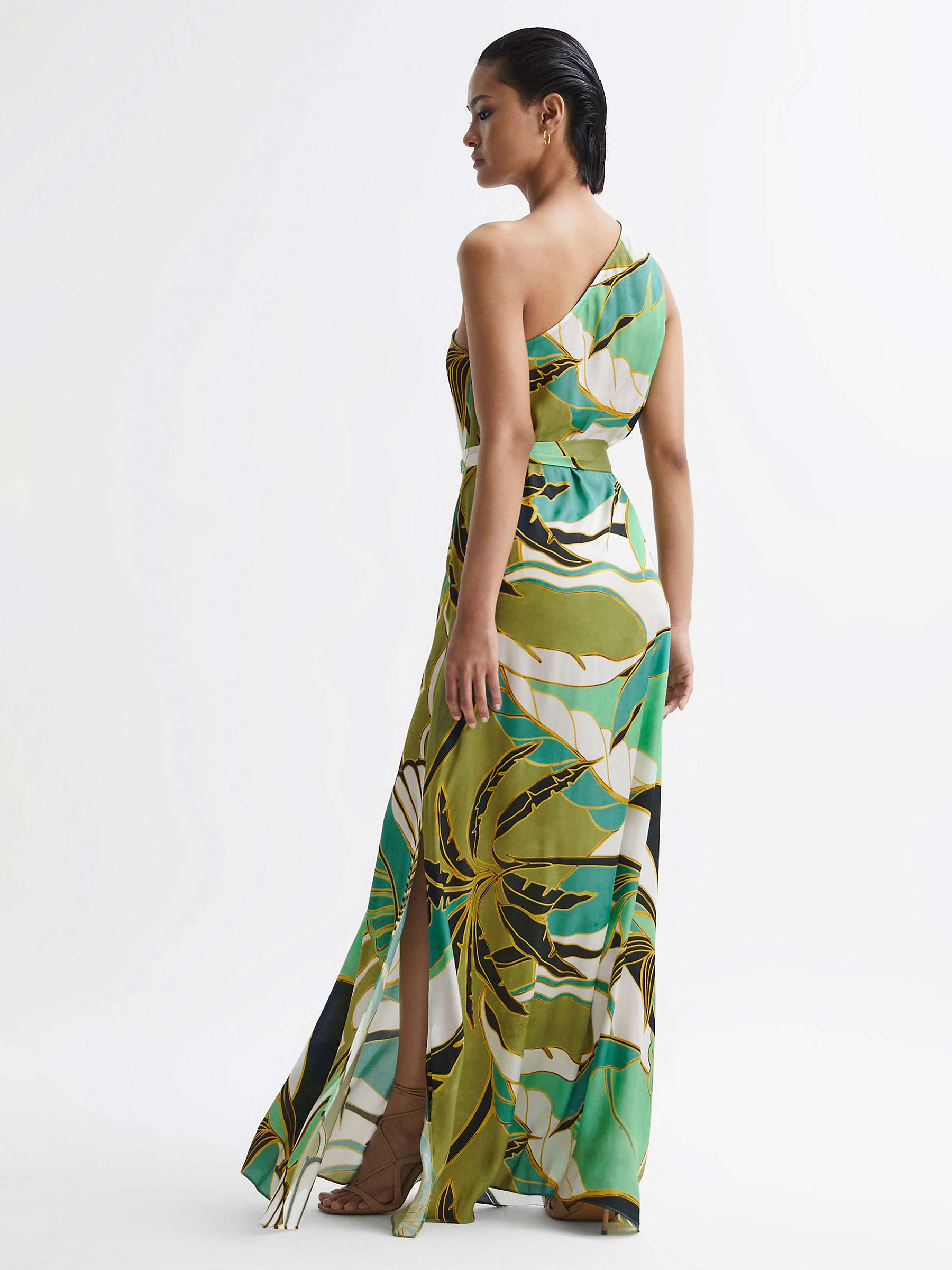 Buy Reiss Tina One Shoulder Maxi Dress, Green/Multi Online at johnlewis.com