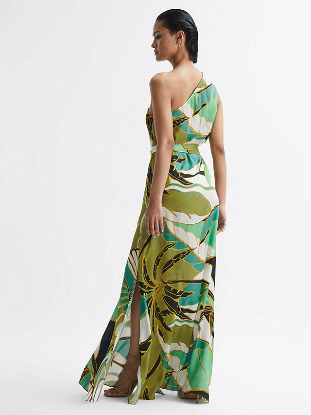 Reiss Tina One Shoulder Maxi Dress, Green/Multi