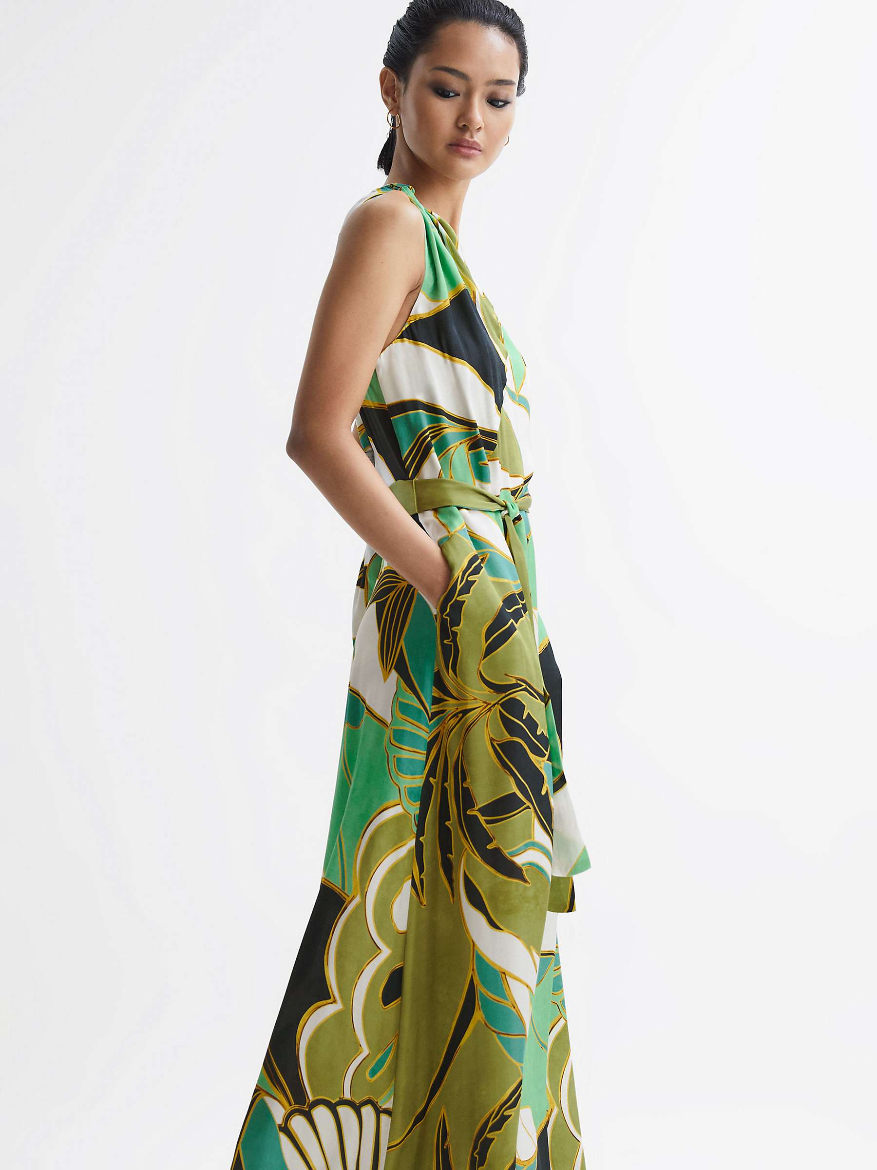 Buy Reiss Tina One Shoulder Maxi Dress, Green/Multi Online at johnlewis.com
