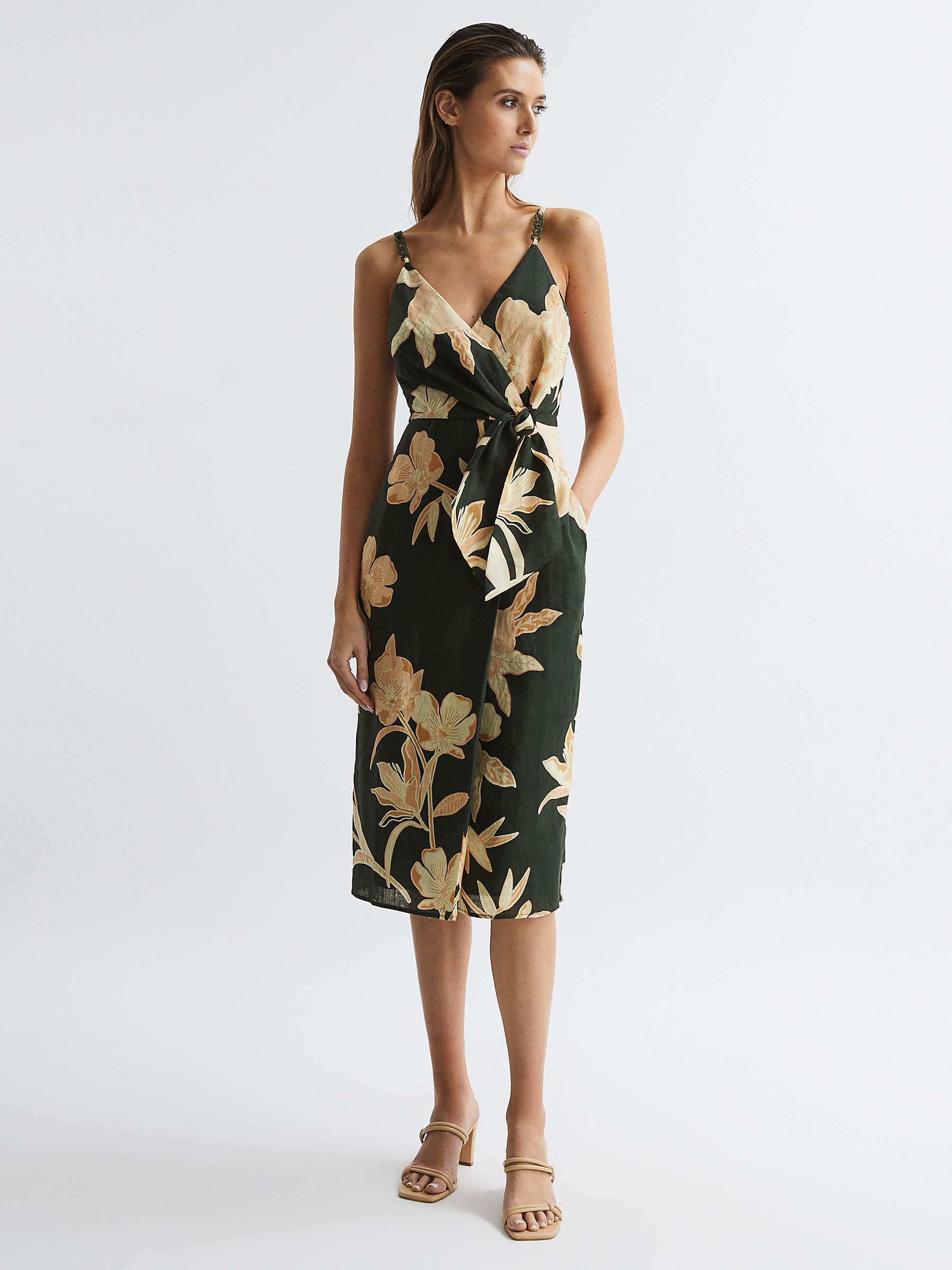 Buy Reiss Alice Floral Linen Dress, Khaki/Multi Online at johnlewis.com