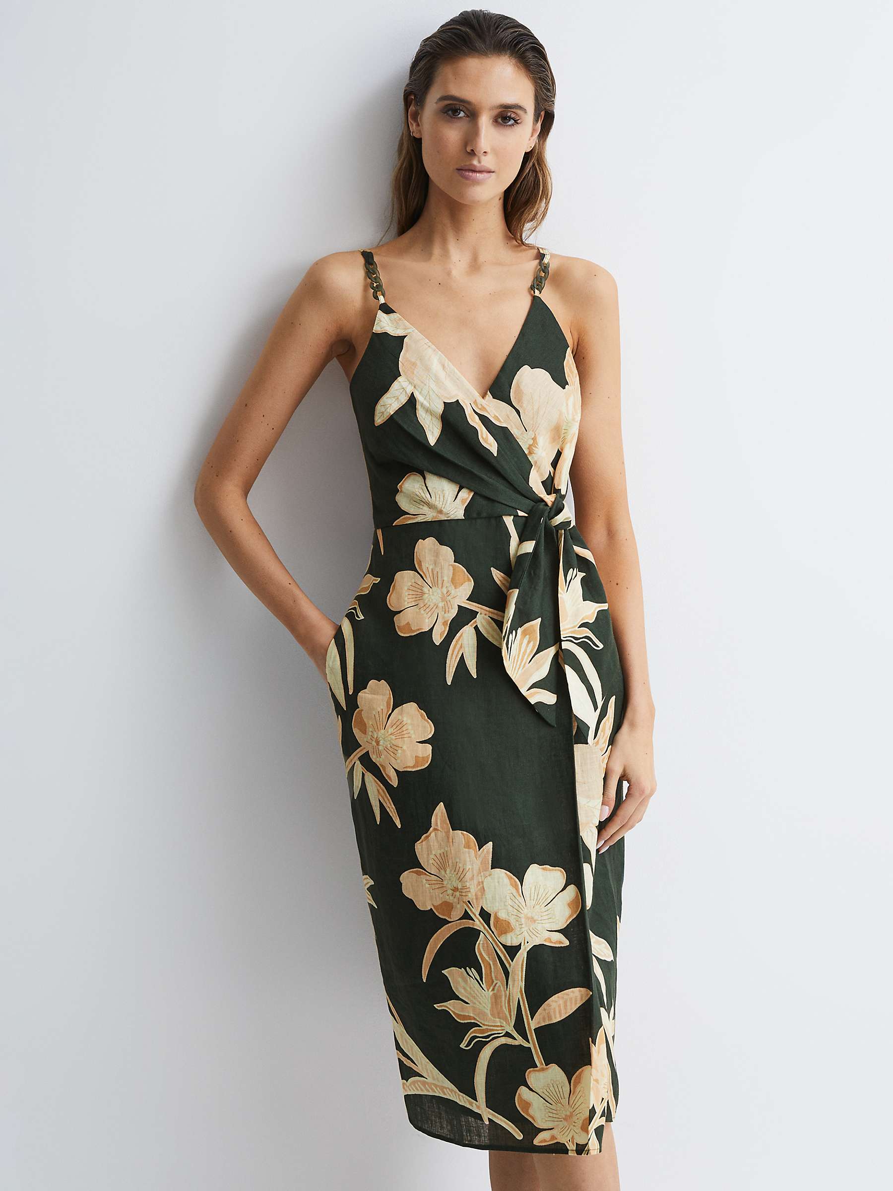 Buy Reiss Alice Floral Linen Dress, Khaki/Multi Online at johnlewis.com