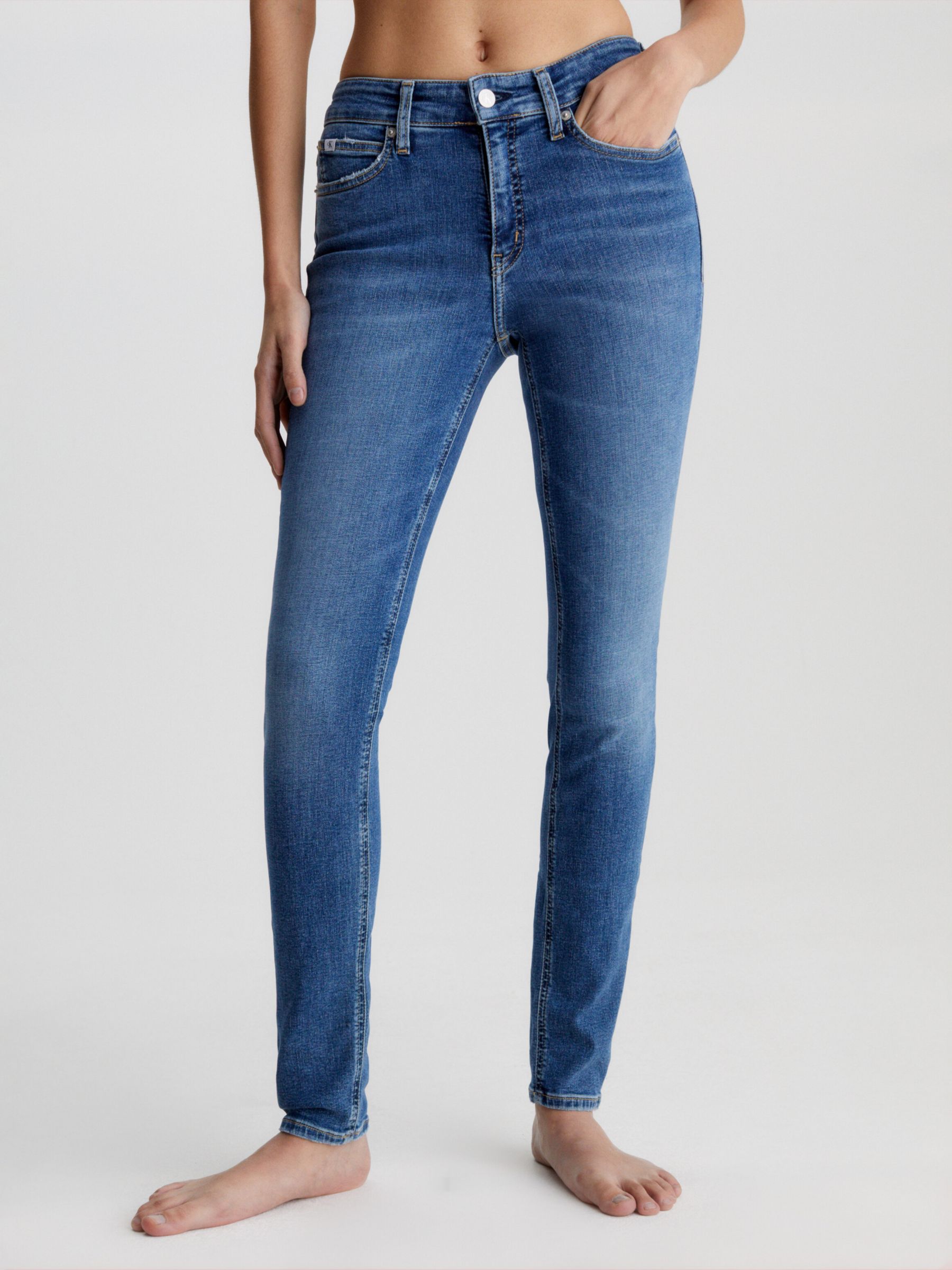 Calvin Klein Mid Rise Skinny Jeans, Denim Dark at John Lewis & Partners