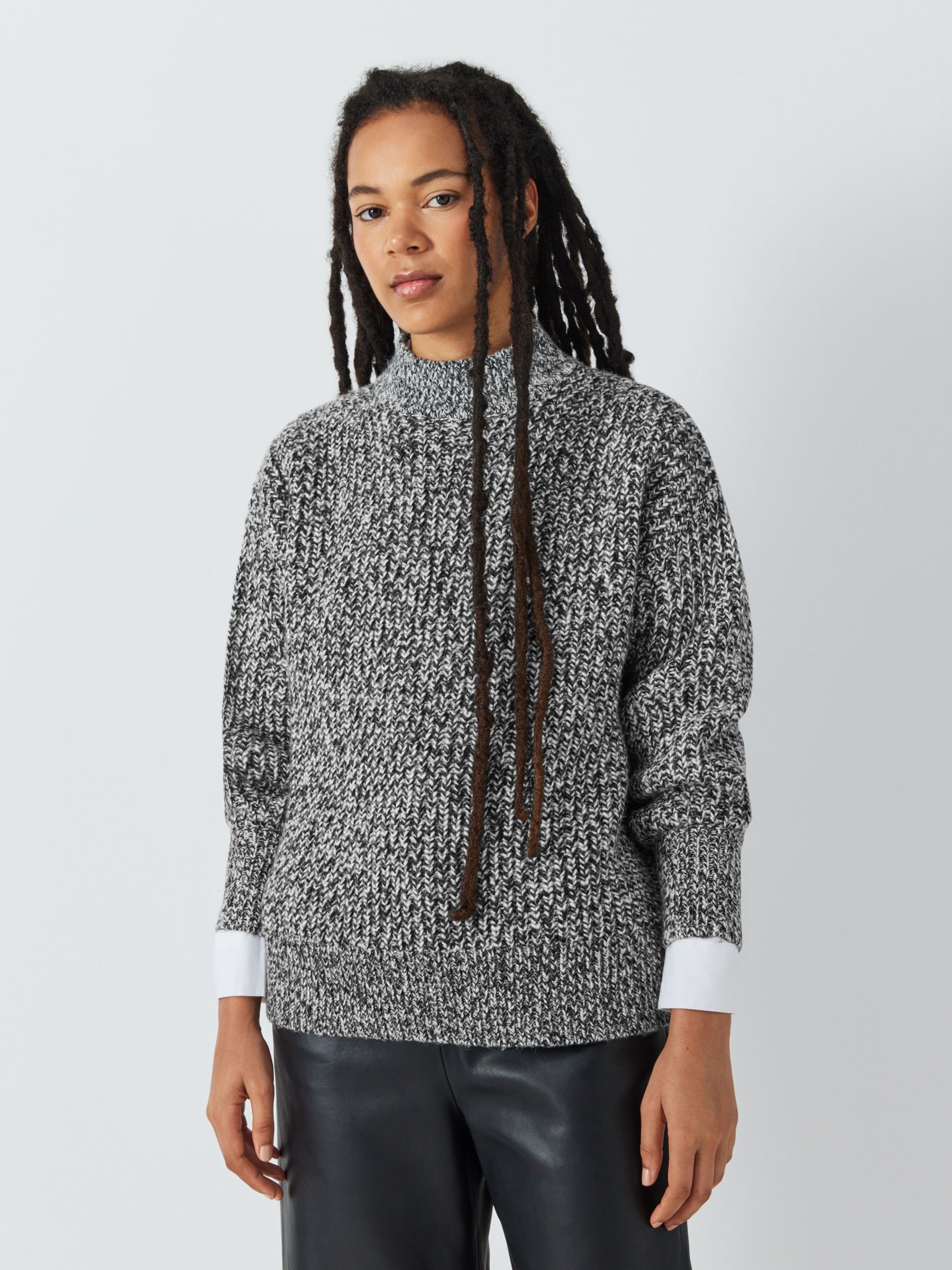 John Lewis ANYDAY Melange Knit High Neck Jumper, Black/White at John ...