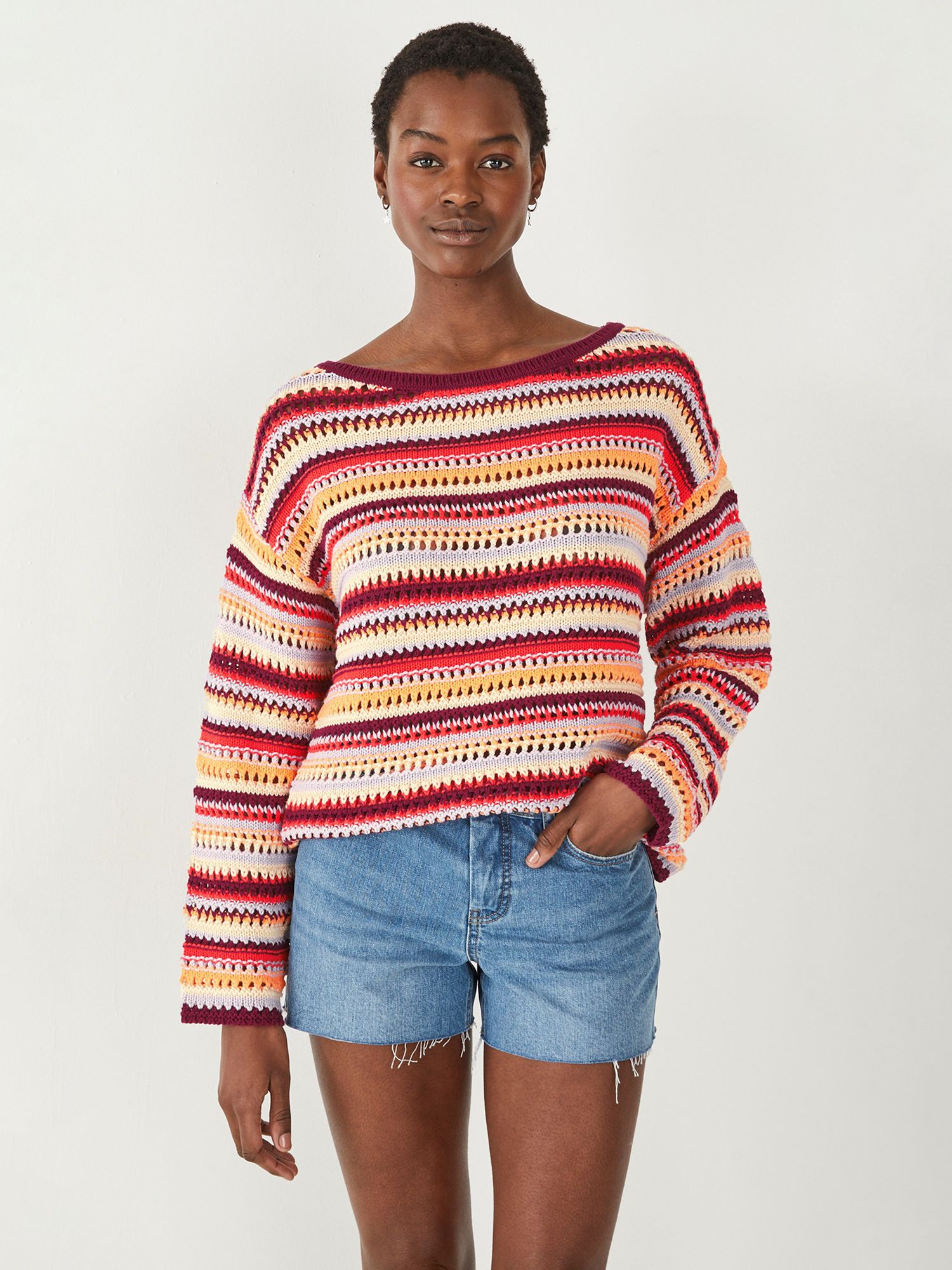 HUSH Myra Crochet Striped Knit Jumper, Multi at John Lewis & Partners