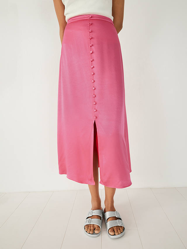 HUSH Marisa Midi Satin Skirt, Bright Pink