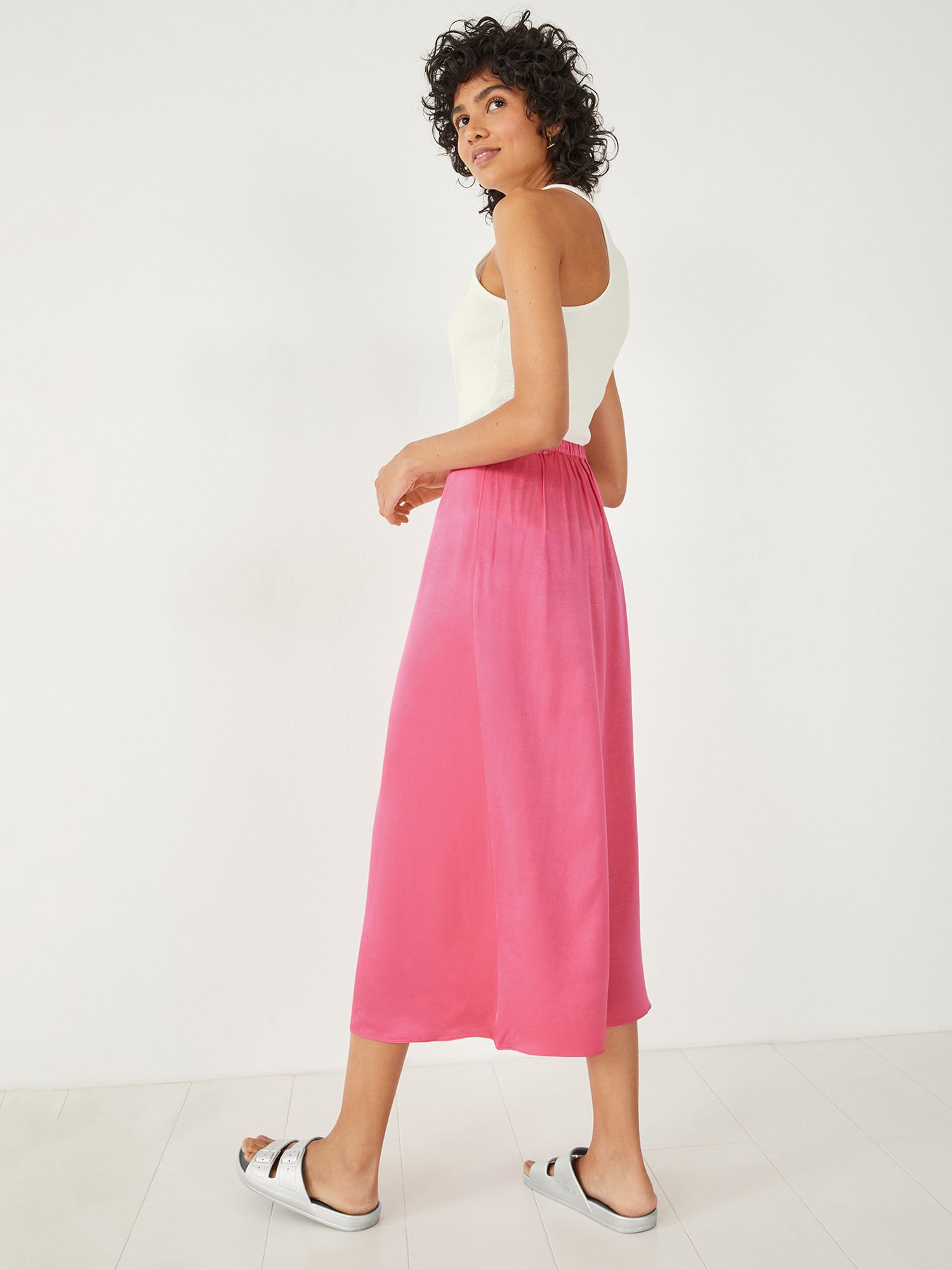 Buy HUSH Marisa Midi Satin Skirt, Bright Pink Online at johnlewis.com
