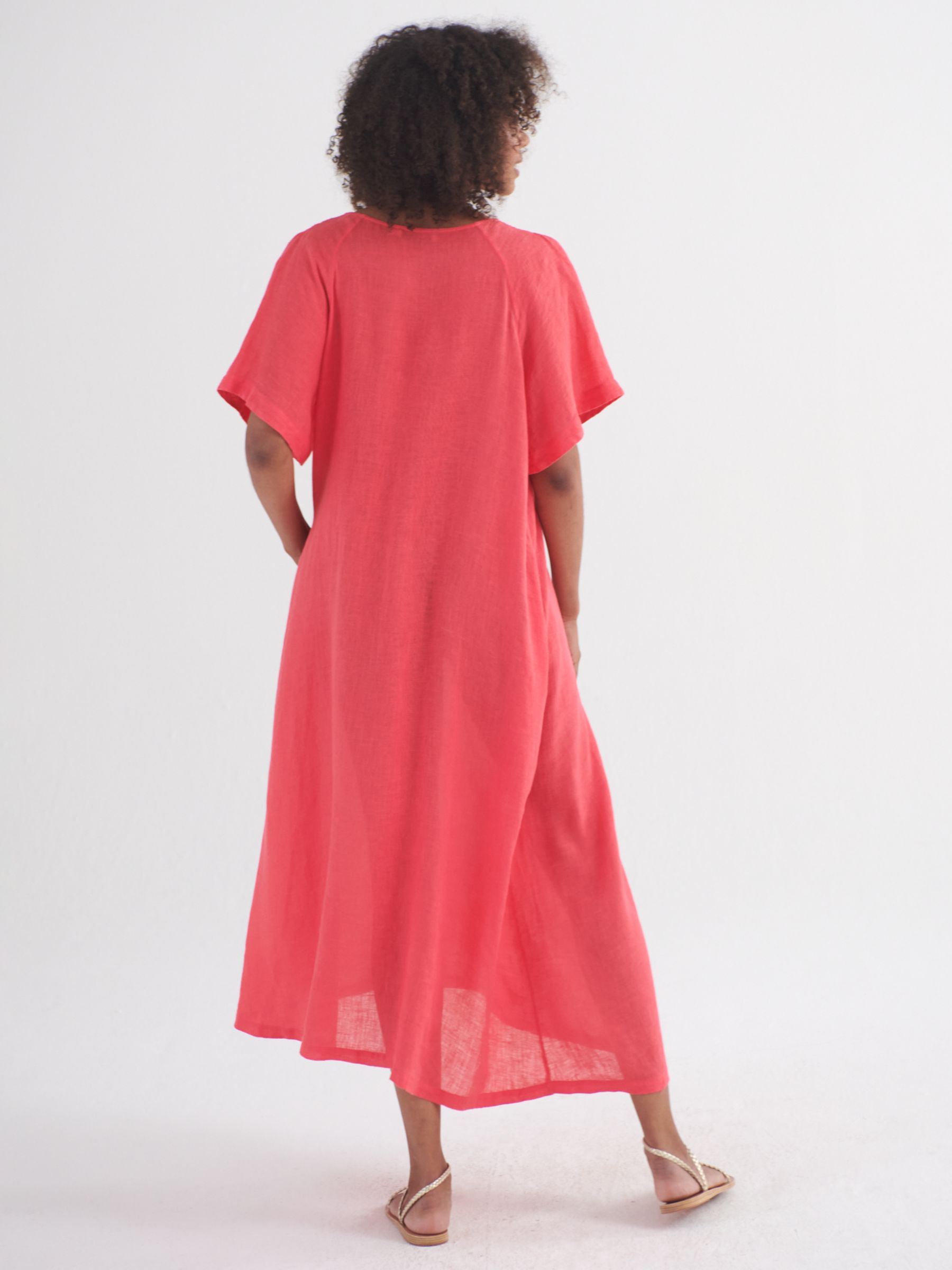 NRBY Verity Gauze Linen Midi Dress, Geranium, XS