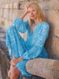 NRBY Genevieve Silk Animal Print Midi Dress, Turquoise