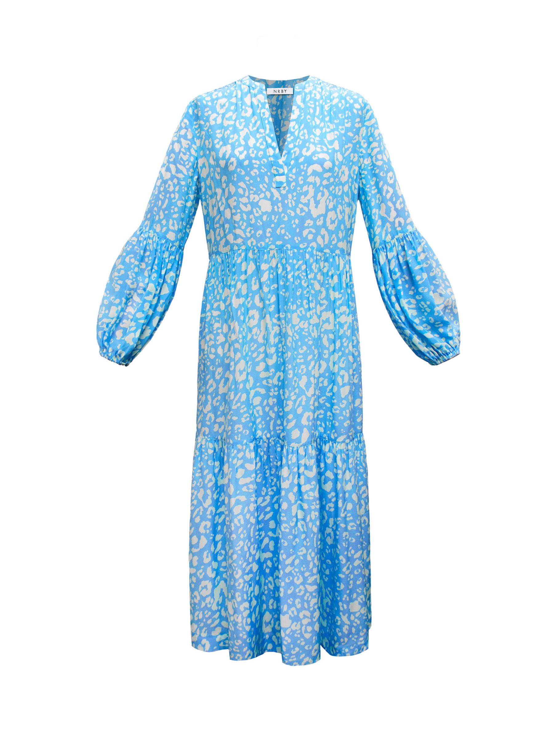 Buy NRBY Genevieve Silk Animal Print Midi Dress, Turquoise Online at johnlewis.com