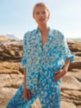 NRBY Chiara Animal Print Silk Tonal Shirt, Light Turquoise