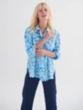 NRBY Chiara Animal Print Silk Tonal Shirt, Light Turquoise