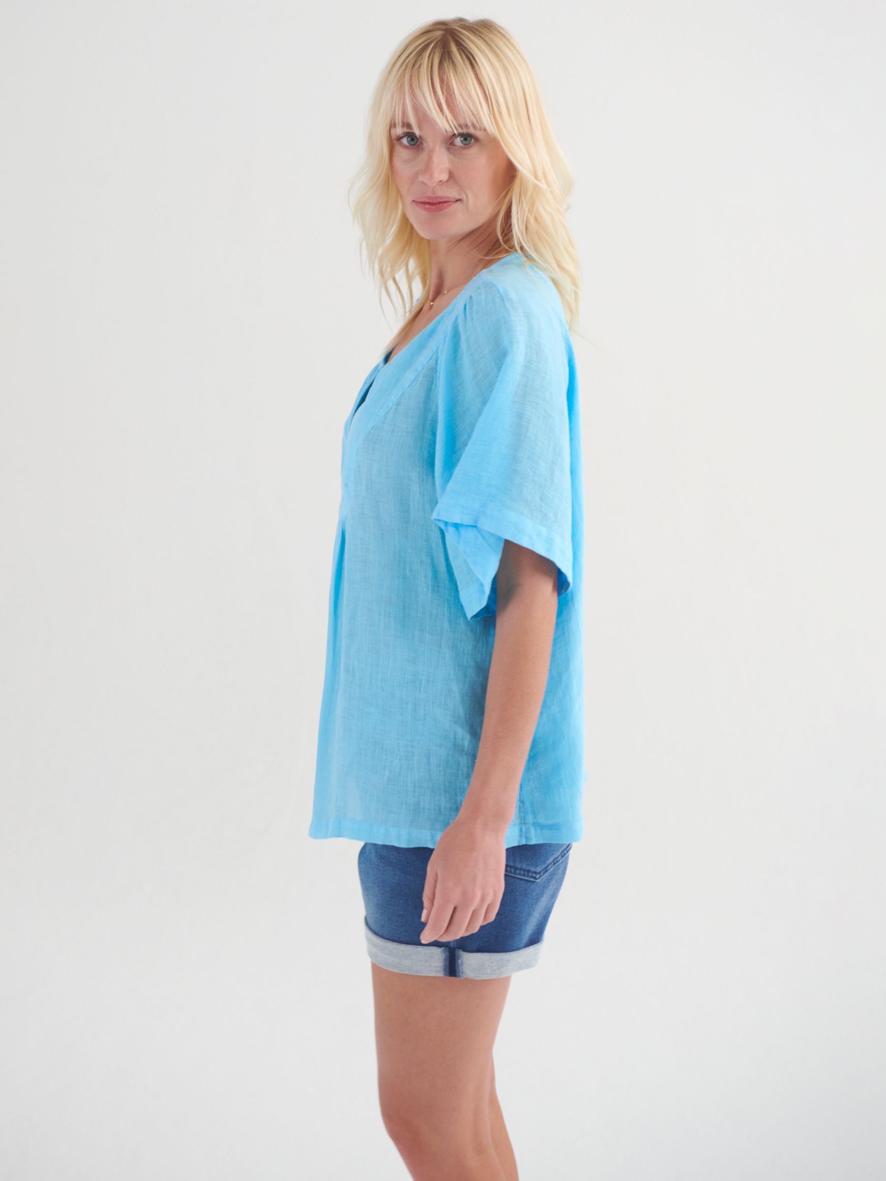 NRBY Angel Gauze Linen Blouse, Turquoise at John Lewis & Partners