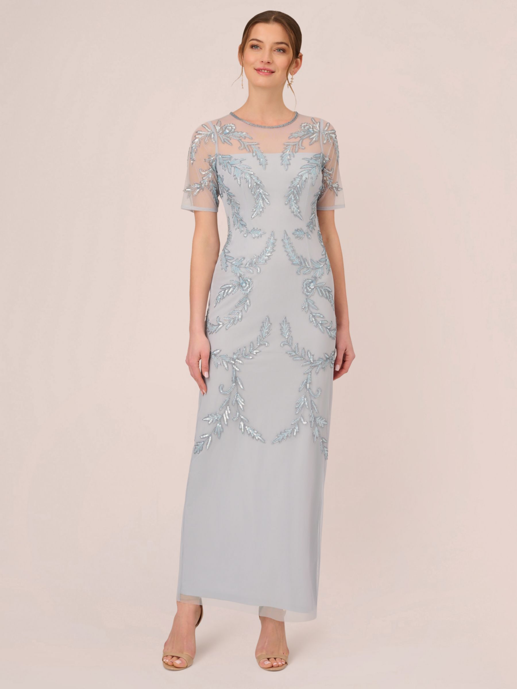 Adrianna Papell Papell Studio Beaded Elbow Sleeve Dress, Glacier at ...