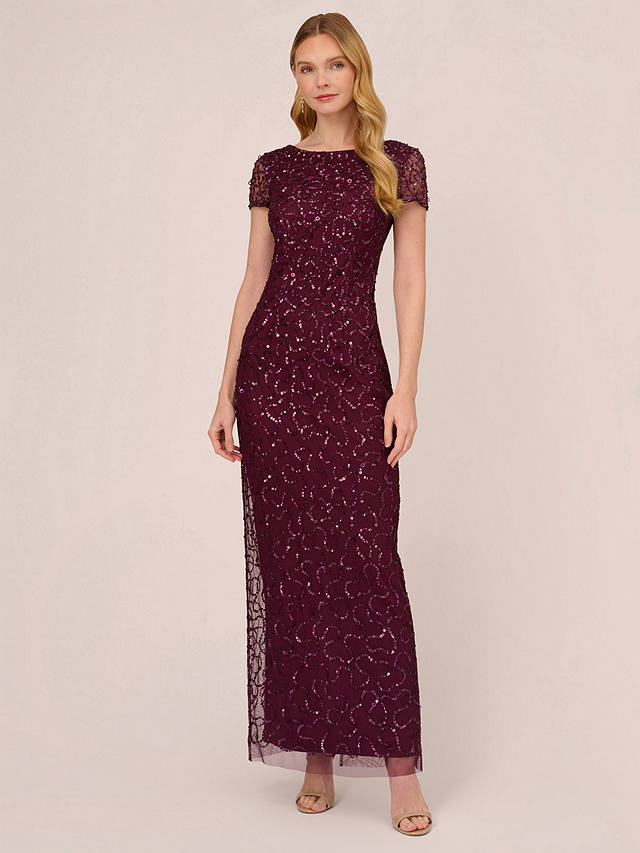Adrianna Papell Papell Studio Beaded Illusion Sleeve Gown, Cassis