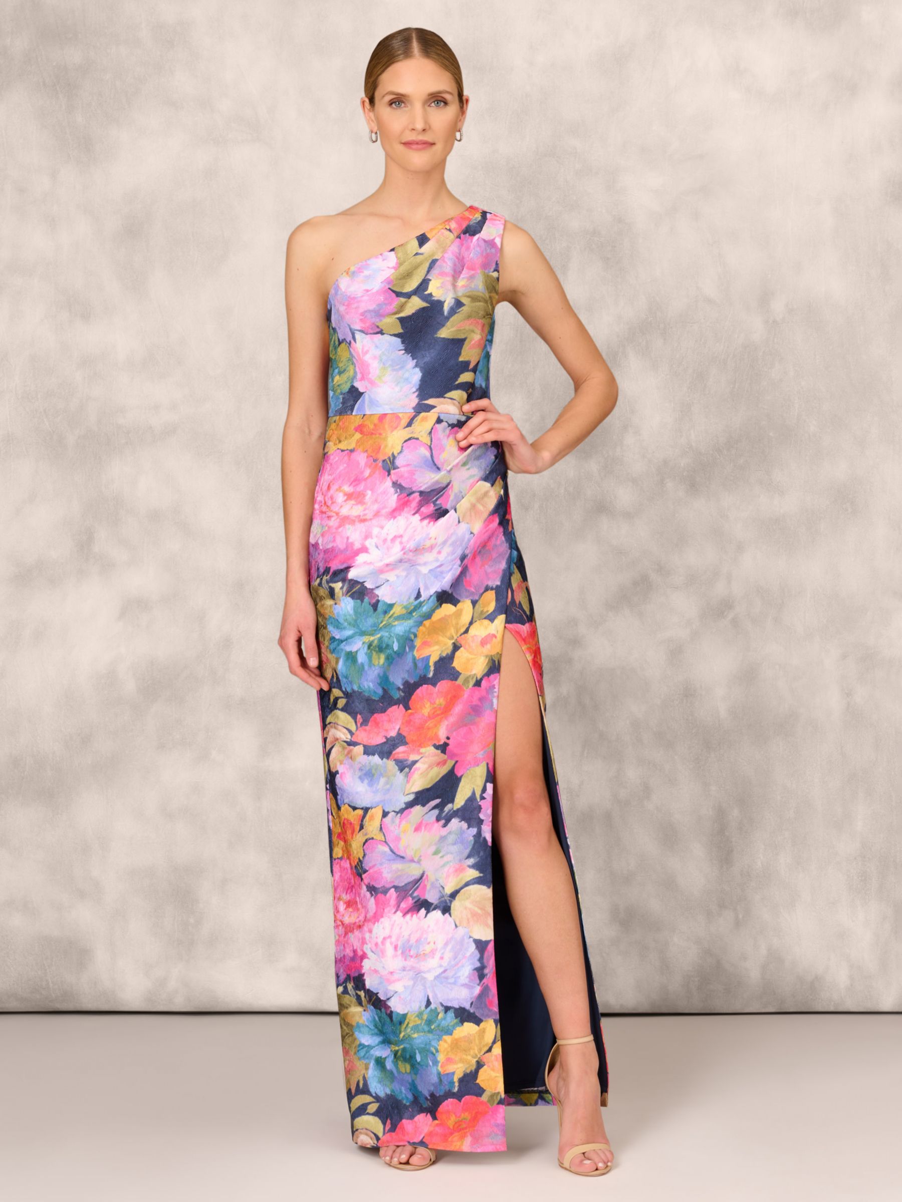 Aidan Mattox by Adrianna Papell One Shoulder Cocktail Dress, Navy/Multi