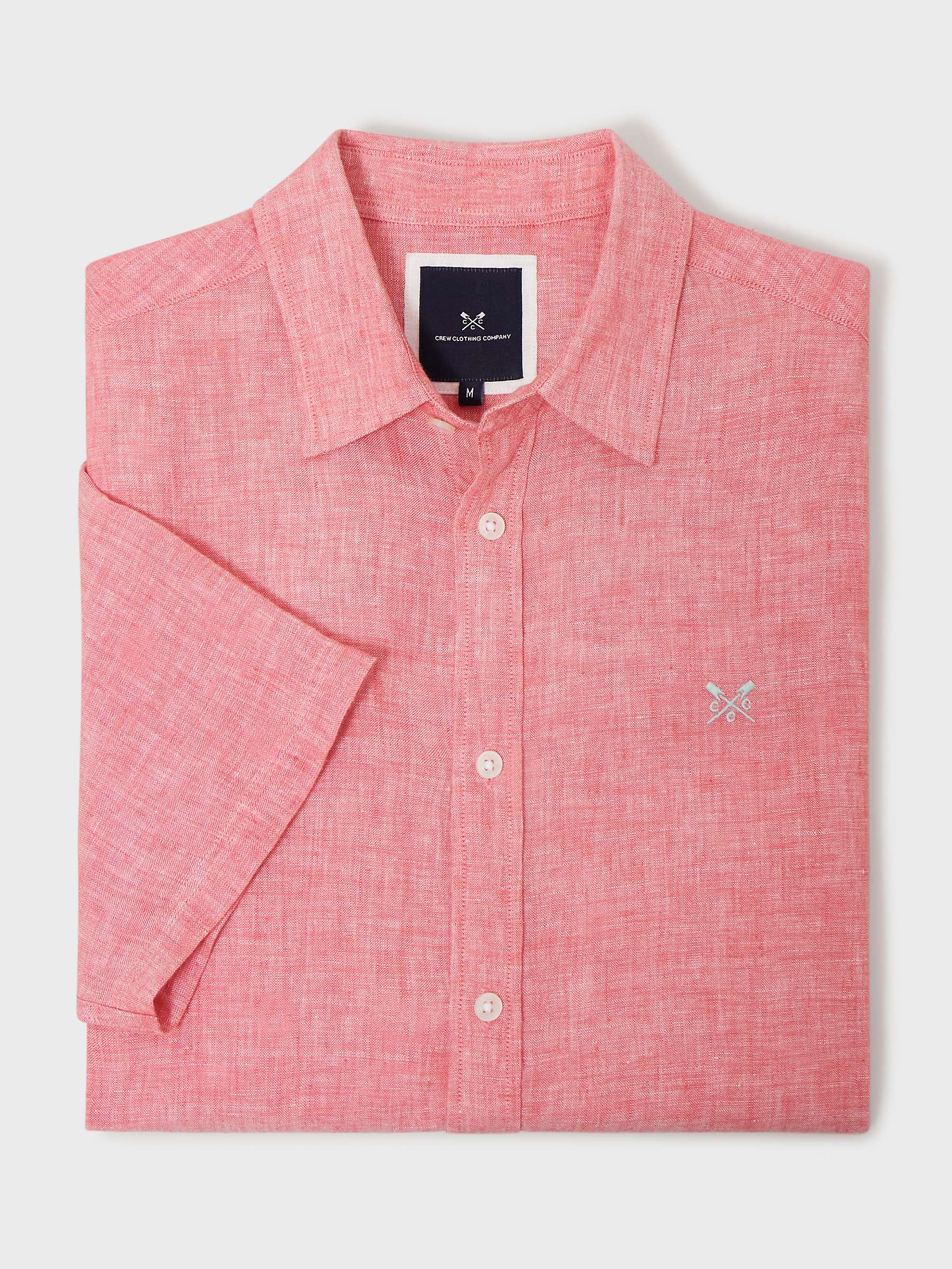 Crew Clothing Linen Short Sleeve Shirt, Coral Pink at John Lewis & Partners