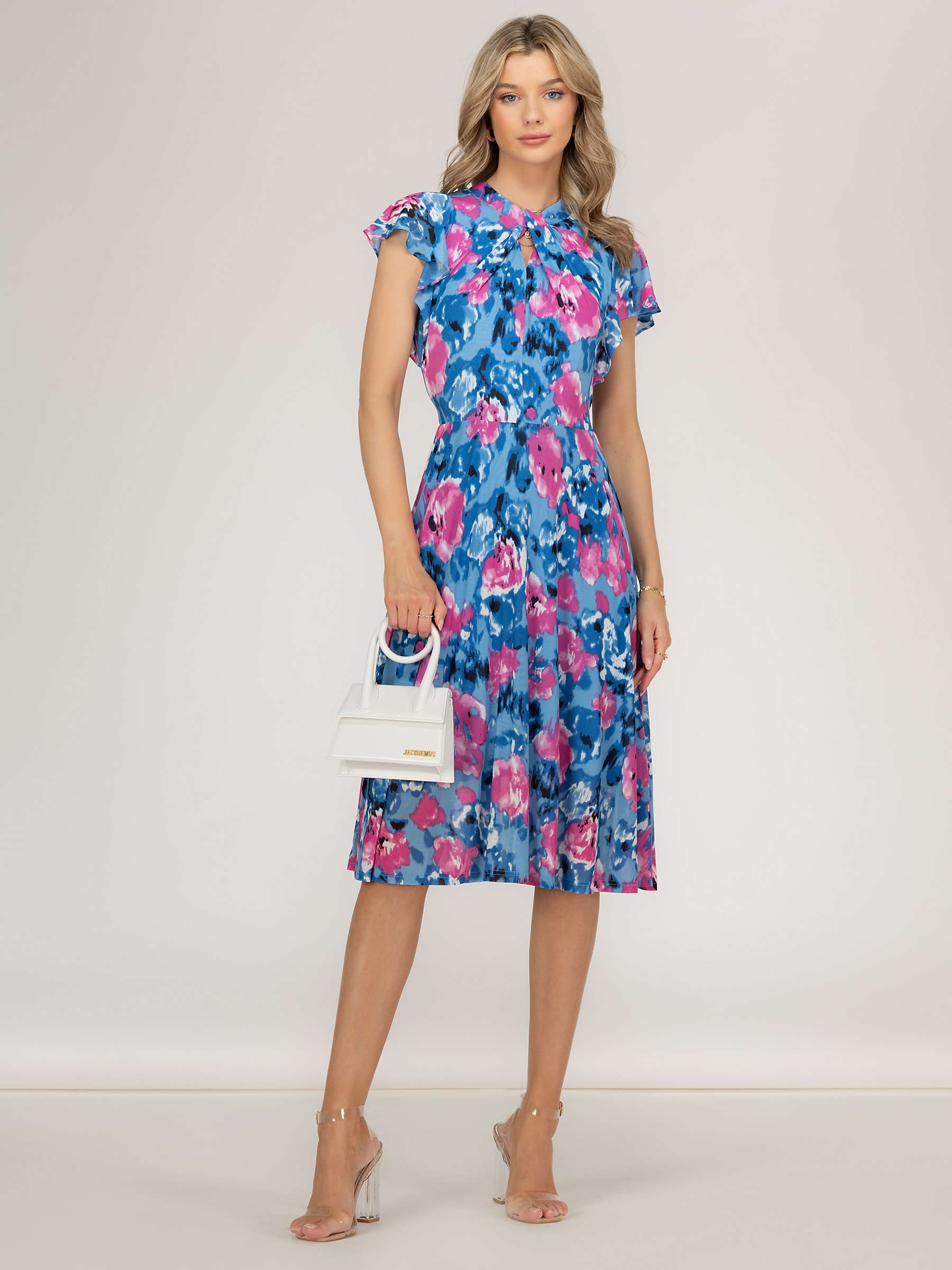 Jolie Moi Luella Keyhole Mesh Dress, Blue Abstract at John Lewis & Partners