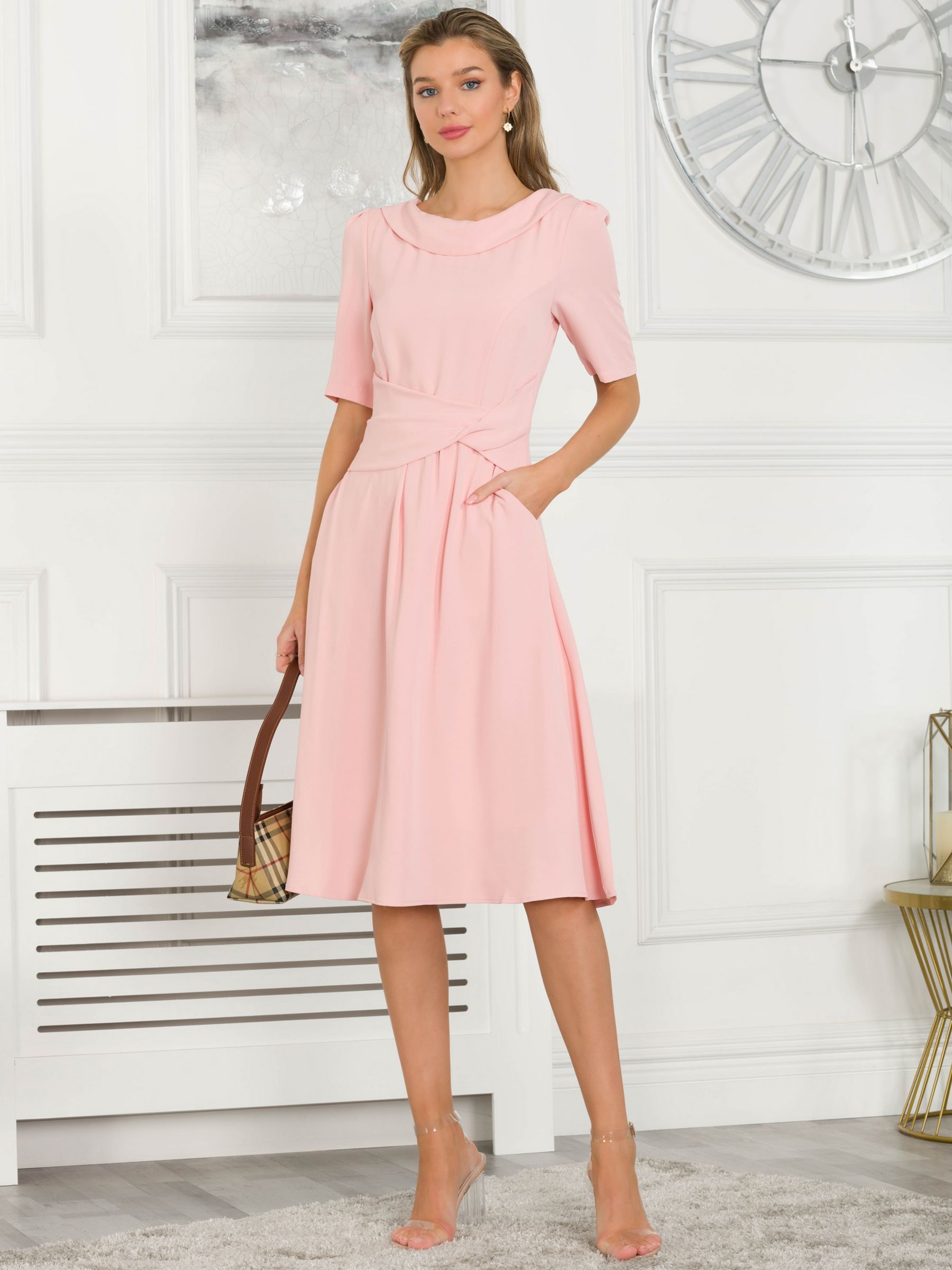 Jolie Moi Gemma Belted Midi Dress, Pink at John Lewis & Partners