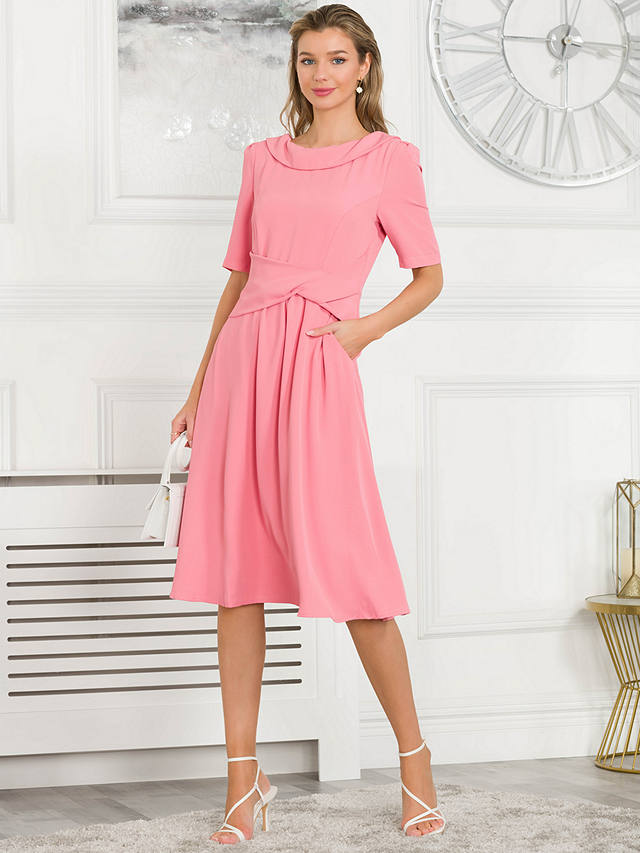 Jolie Moi Beckie Fold Over Dress, Coral Pink