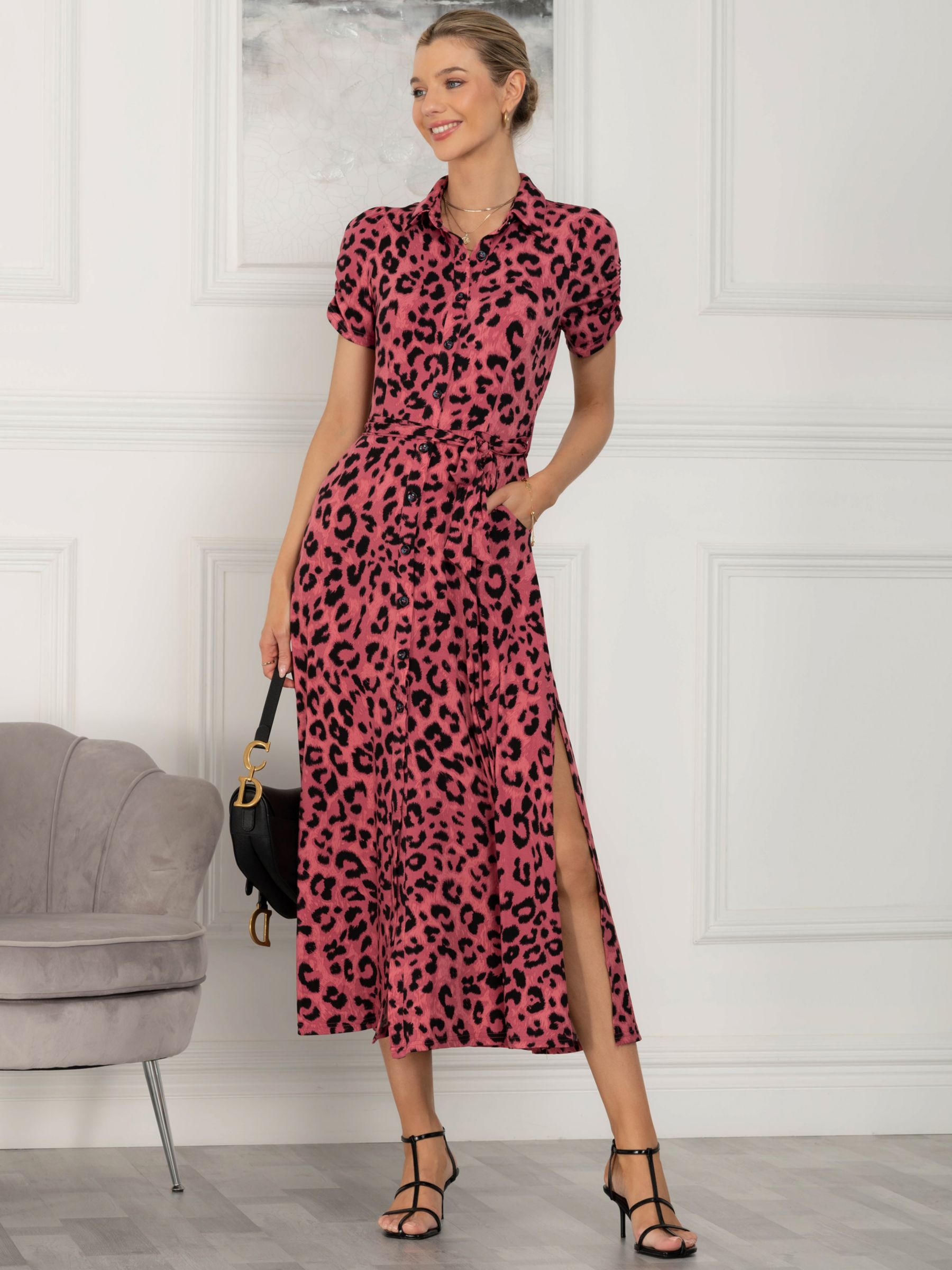 Jolie Moi Jocelyn Animal Print Maxi Shirt Dress, Pink