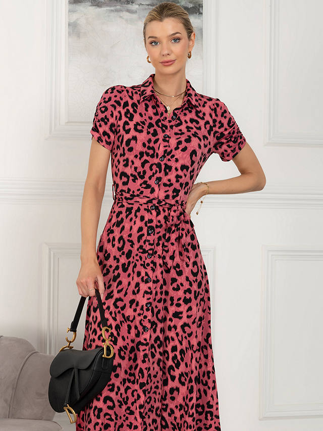 Jolie Moi Jocelyn Animal Print Maxi Shirt Dress, Pink