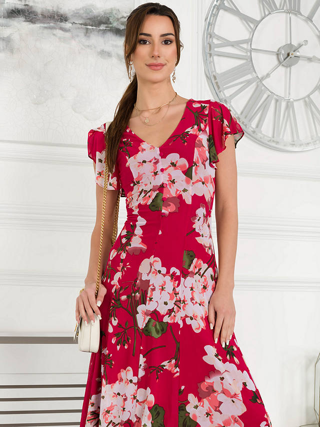 Jolie Moi Acela Floral Print Mesh Dress, Plum