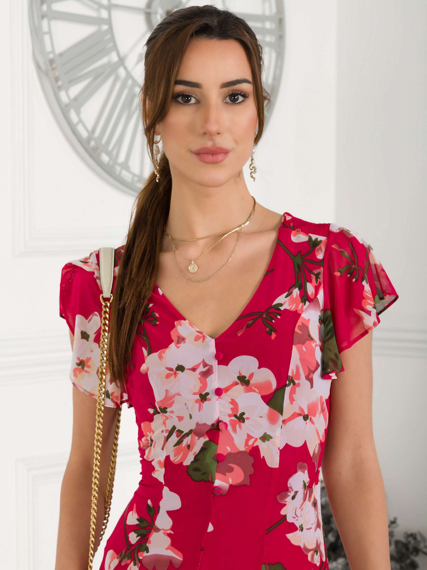 Buy Jolie Moi Acela Floral Print Mesh Dress, Plum Online at johnlewis.com